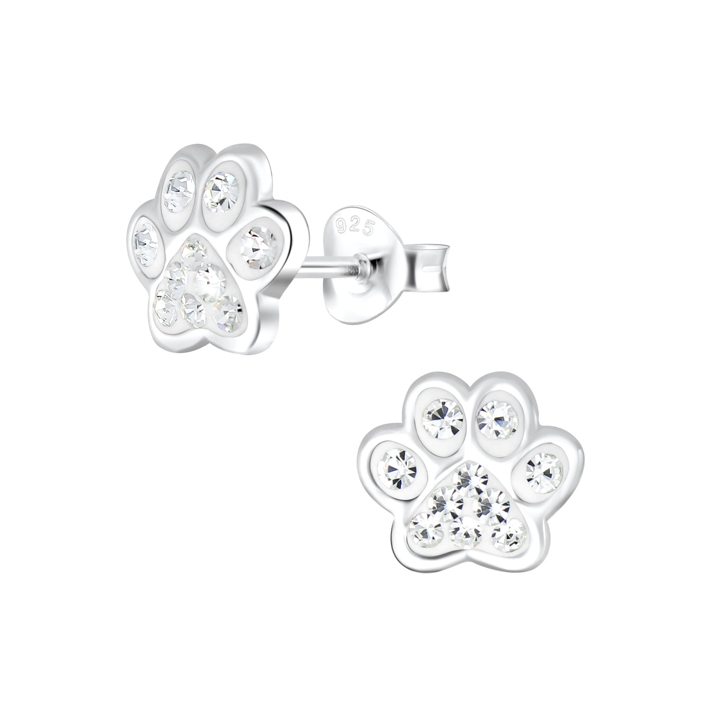 a pair of earrings with a paw print