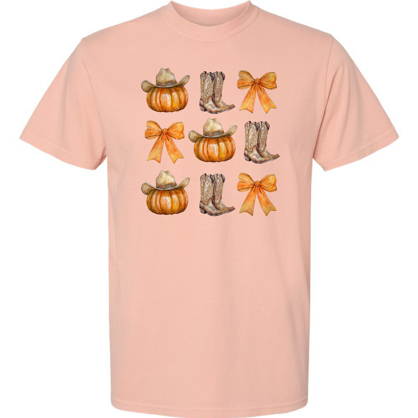 Comfort Colors Boot, Bow and Pumpkin Tee Tshirt