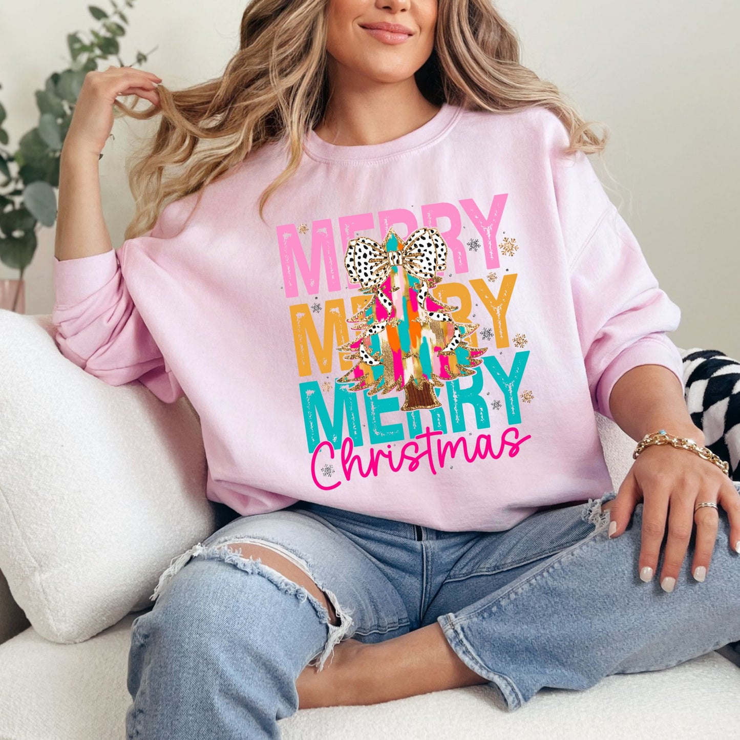 Merry Christmas Tree Colorful tshirt with Glitter Accents