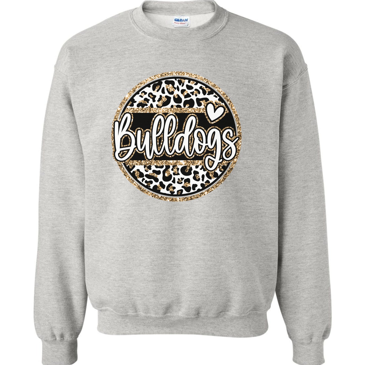 Bulldog Sweatshirt Circle with Gold Glitter and Heart