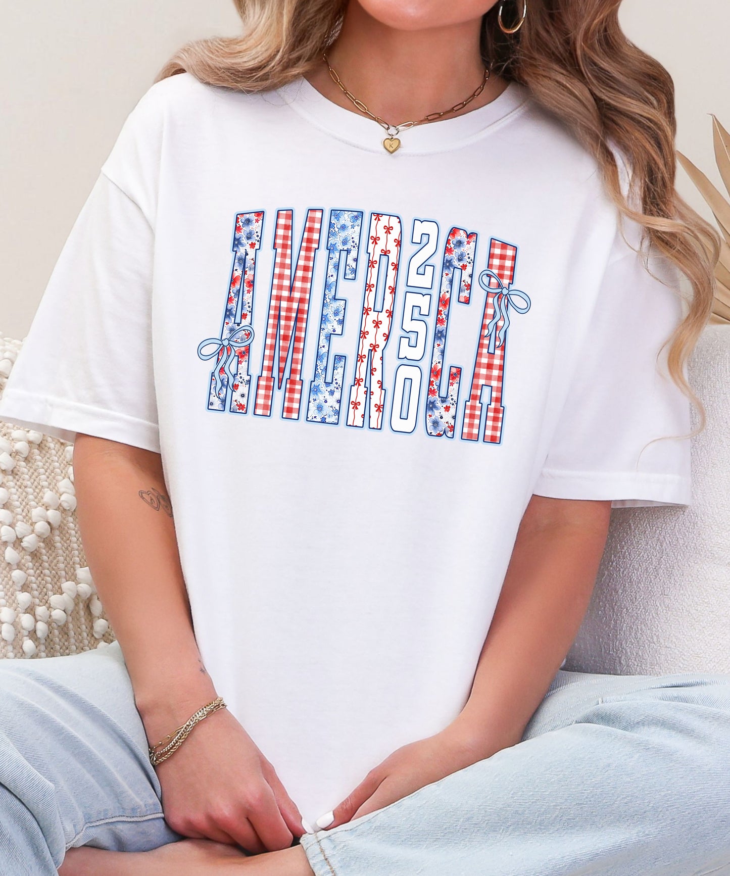 America 250 Patriotic T-Shirt | Floral Patchwork Comfort Colors Tee