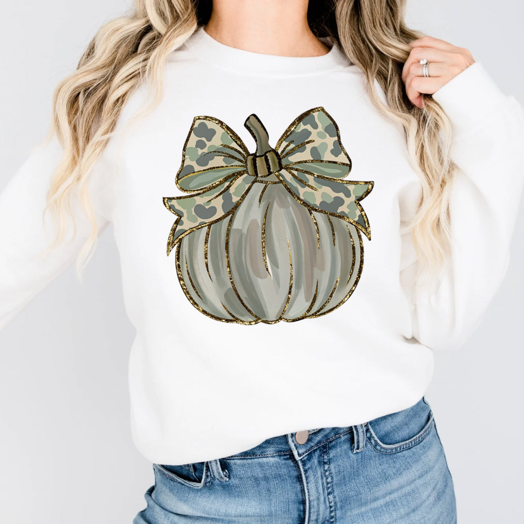 Camo pumpkin coquette sweatshirt