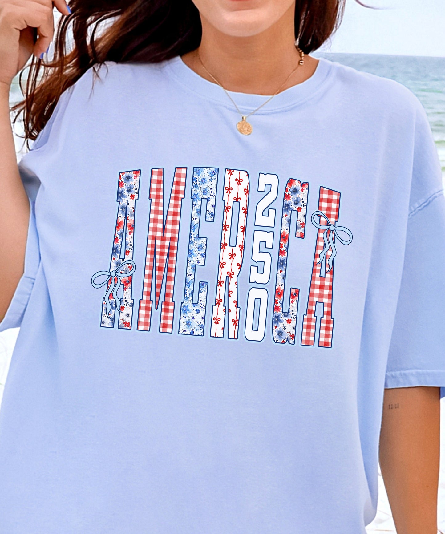 America 250 Patriotic T-Shirt | Floral Patchwork Comfort Colors Tee