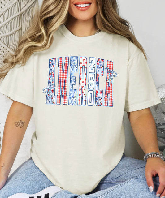 America 250 Patriotic T-Shirt | Floral Patchwork Comfort Colors Tee