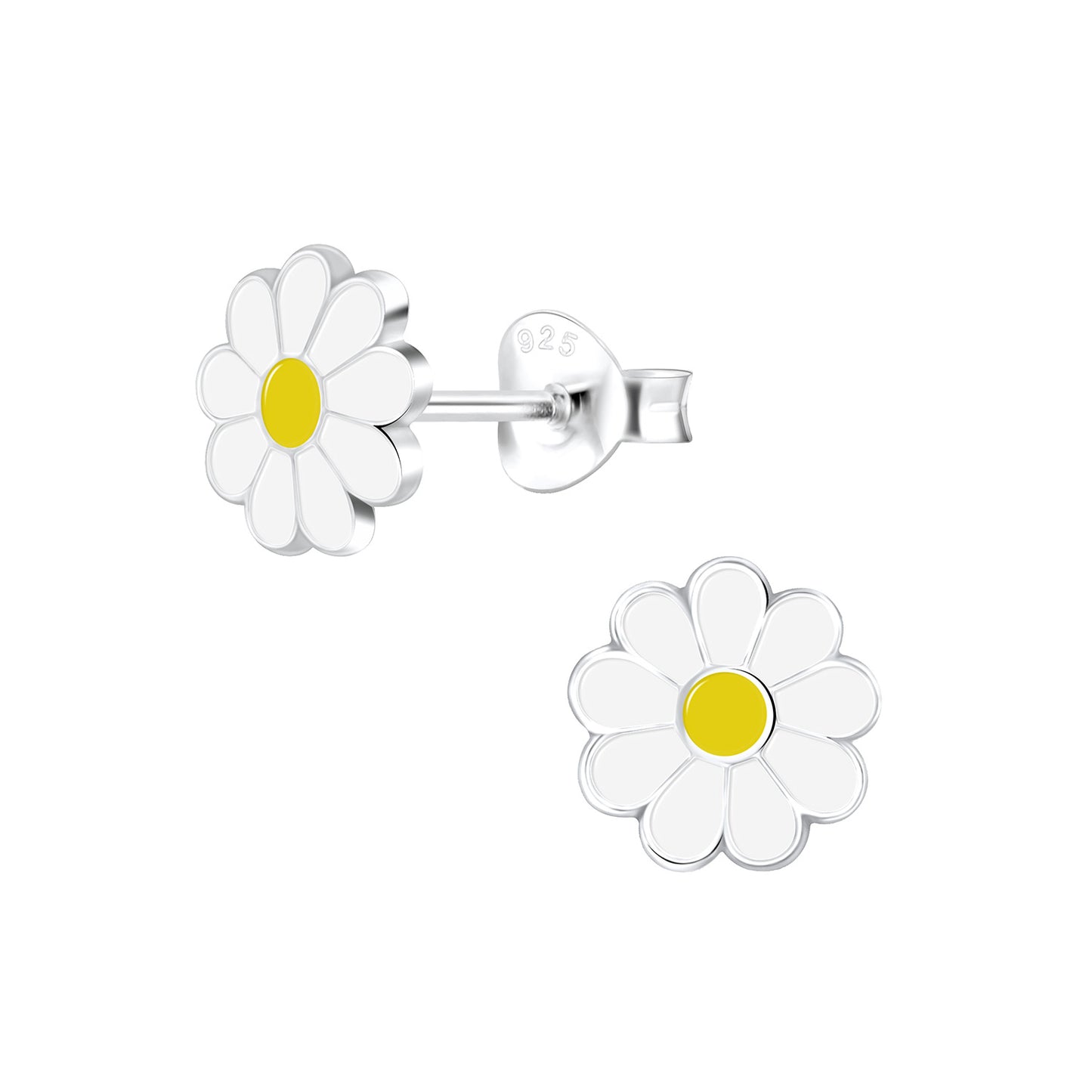 a pair of white and yellow flower earrings