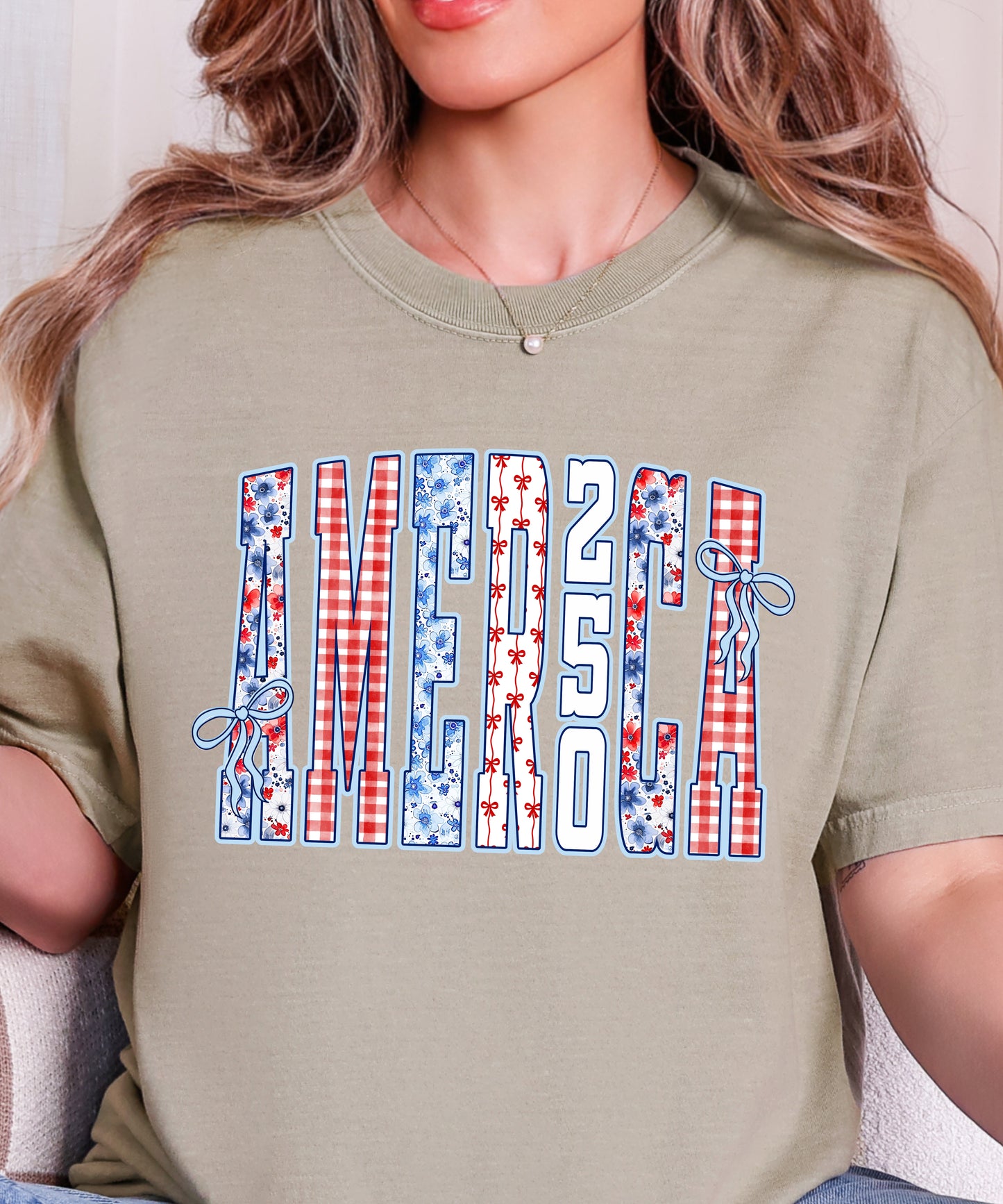 America 250 Patriotic T-Shirt | Floral Patchwork Comfort Colors Tee