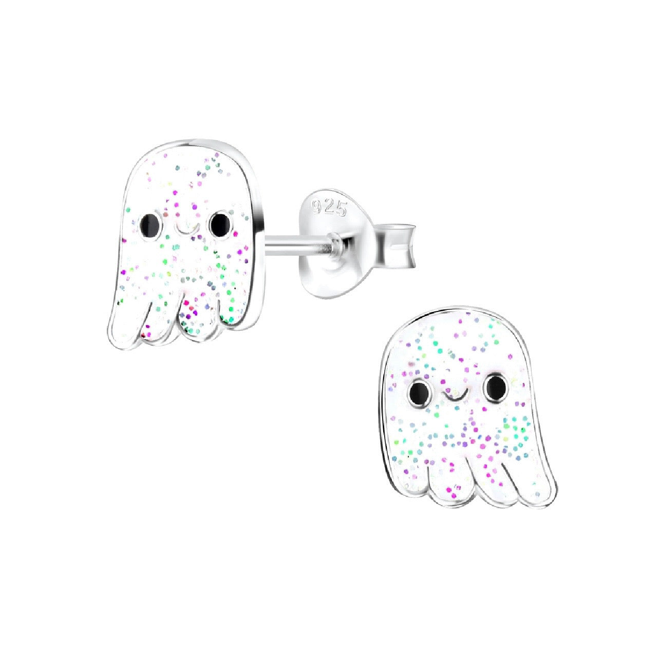 White Glitter Ghost Sterling Silver Earring Studs