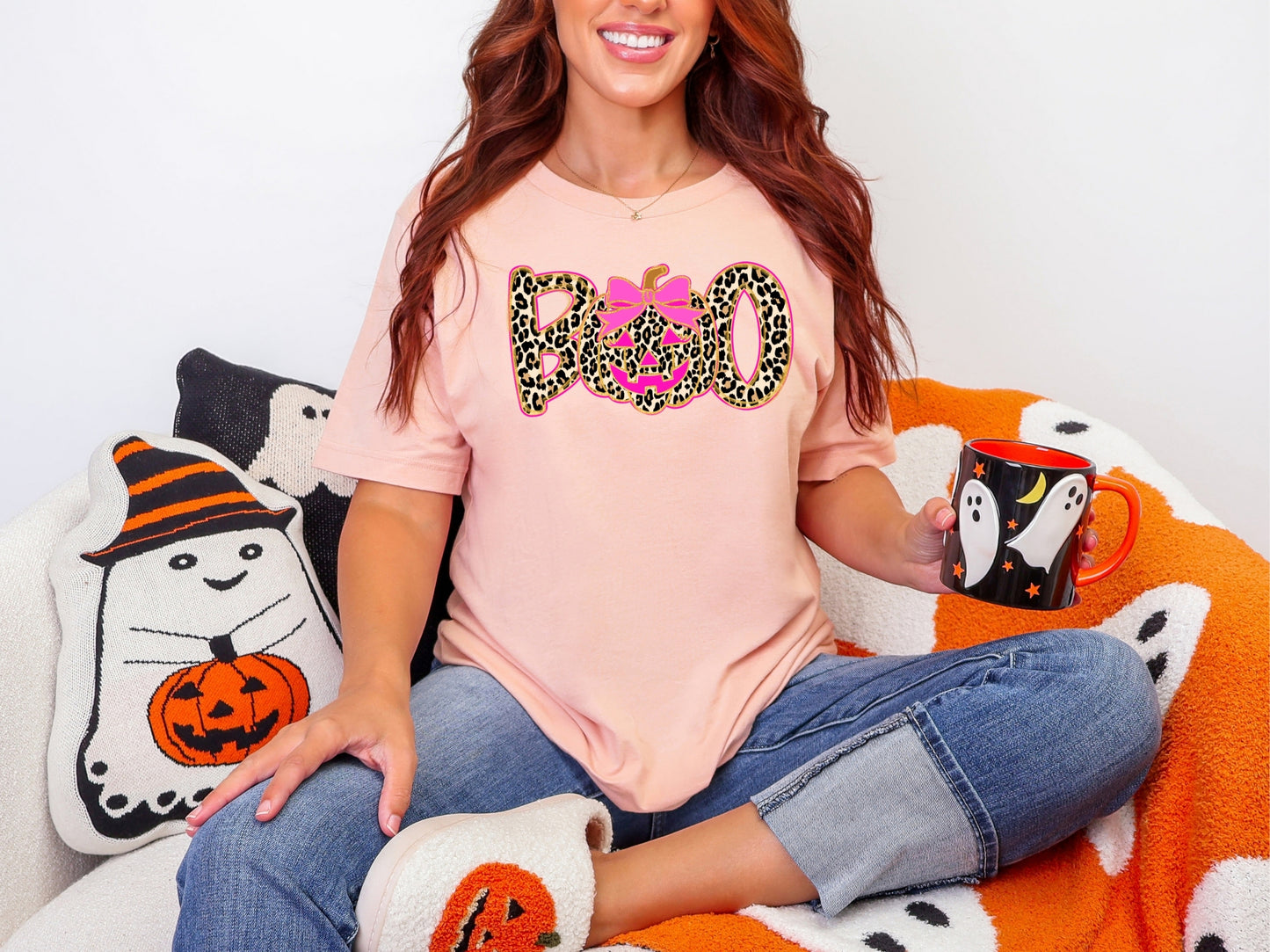 BOO Leopard Halloween T-Shirt – Pink Pumpkin Graphic Tee
