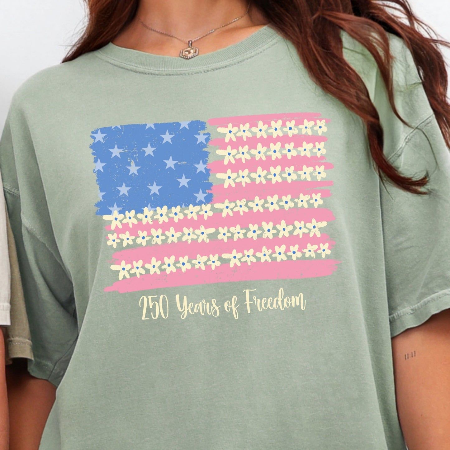 Floral American Flag 250 Years of Freedom T-Shirt | Patriotic Comfort Colors Tee