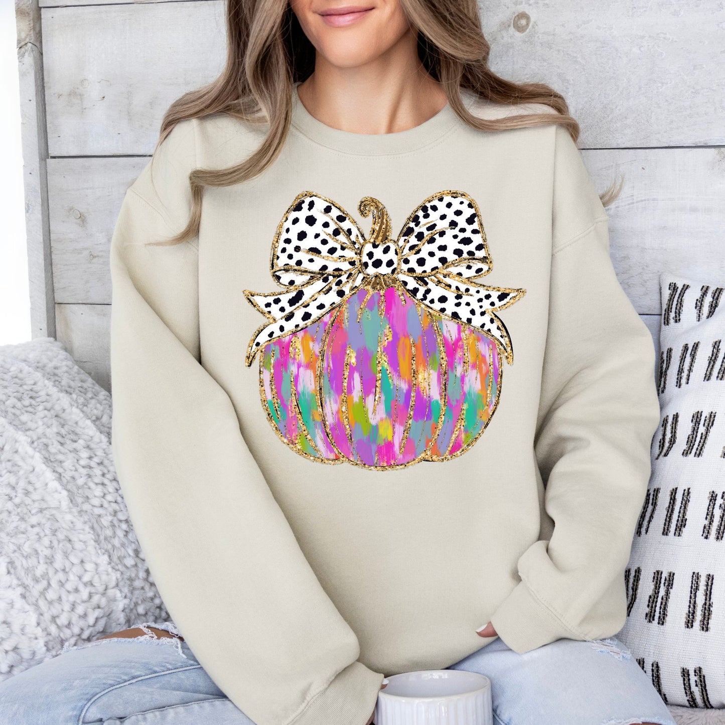 Pumpkin with Bow Colorful Sweatshirt