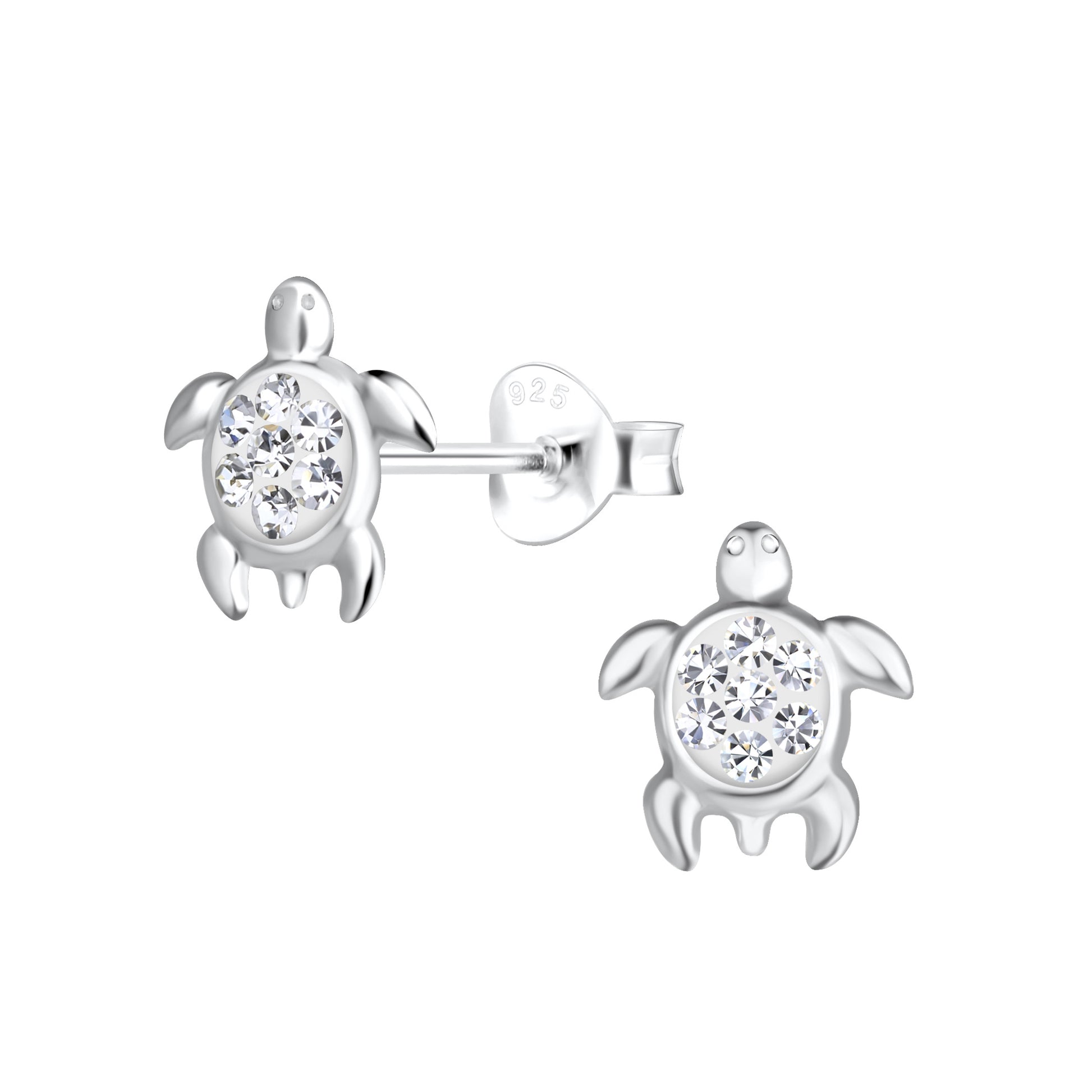 a pair of earrings with a turtle on it