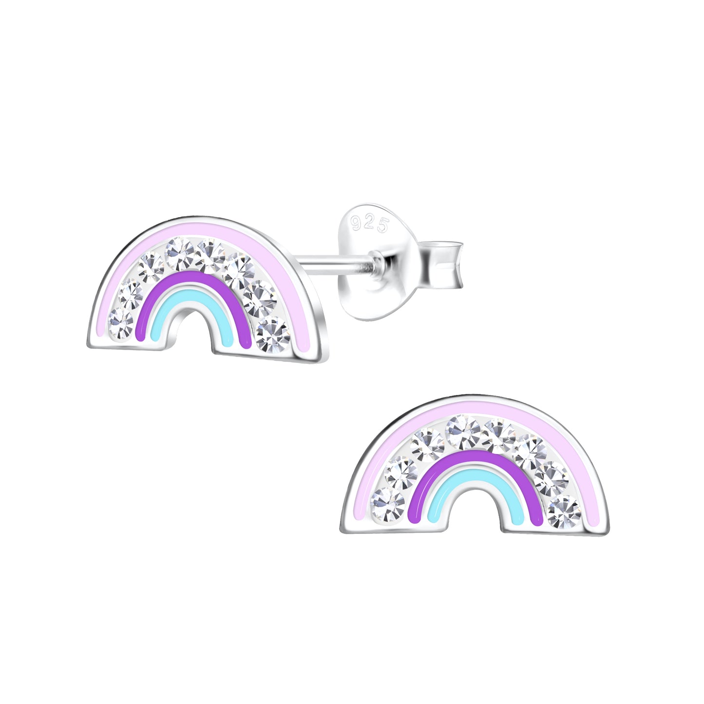 a pair of earrings with a rainbow design