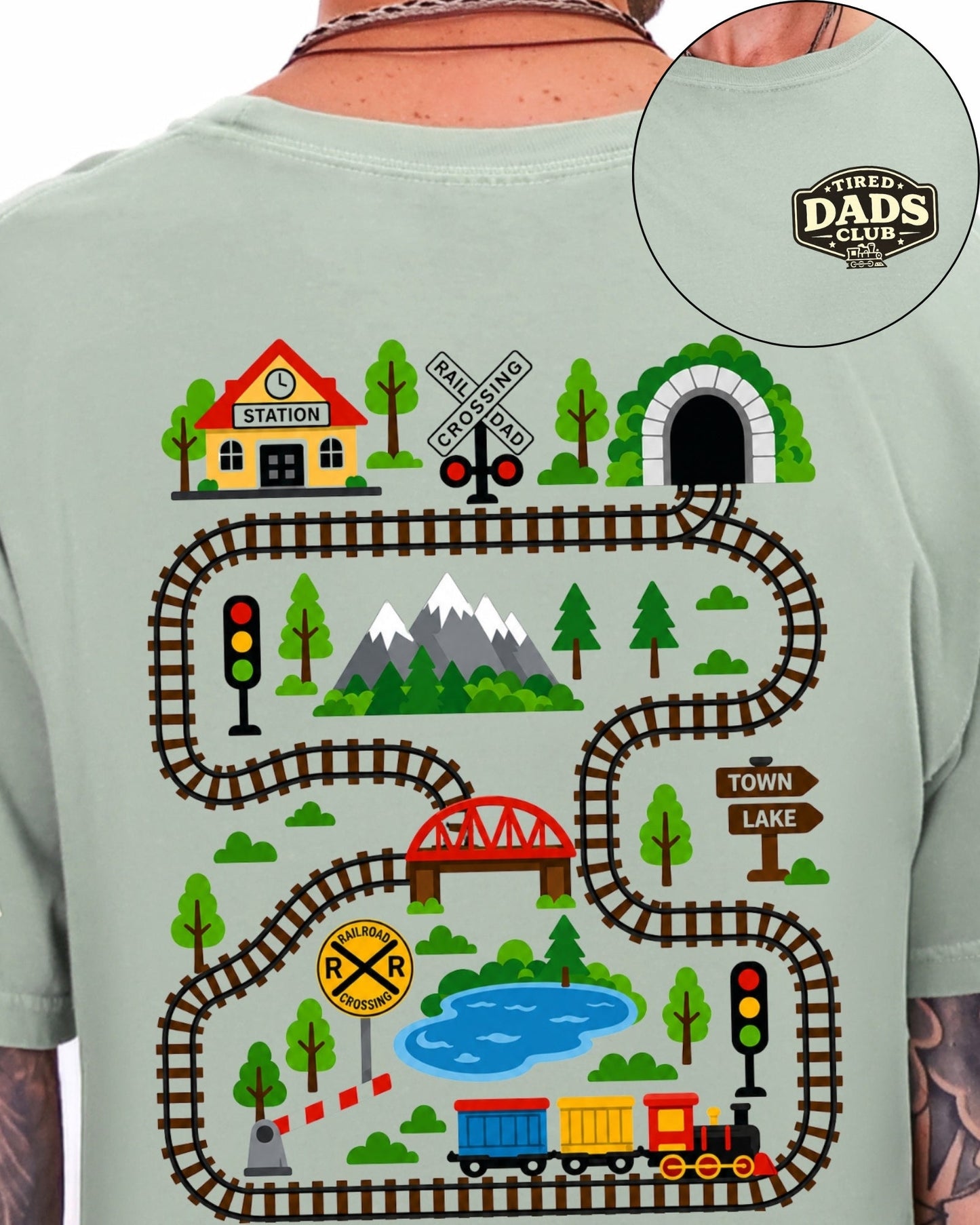 Tired Dads Club Train Shirt, Play Mat Tshirt for Dad, Interactive Tee, Fun Dad Gift, Train Engineer Shirt, Sensory Play Tee