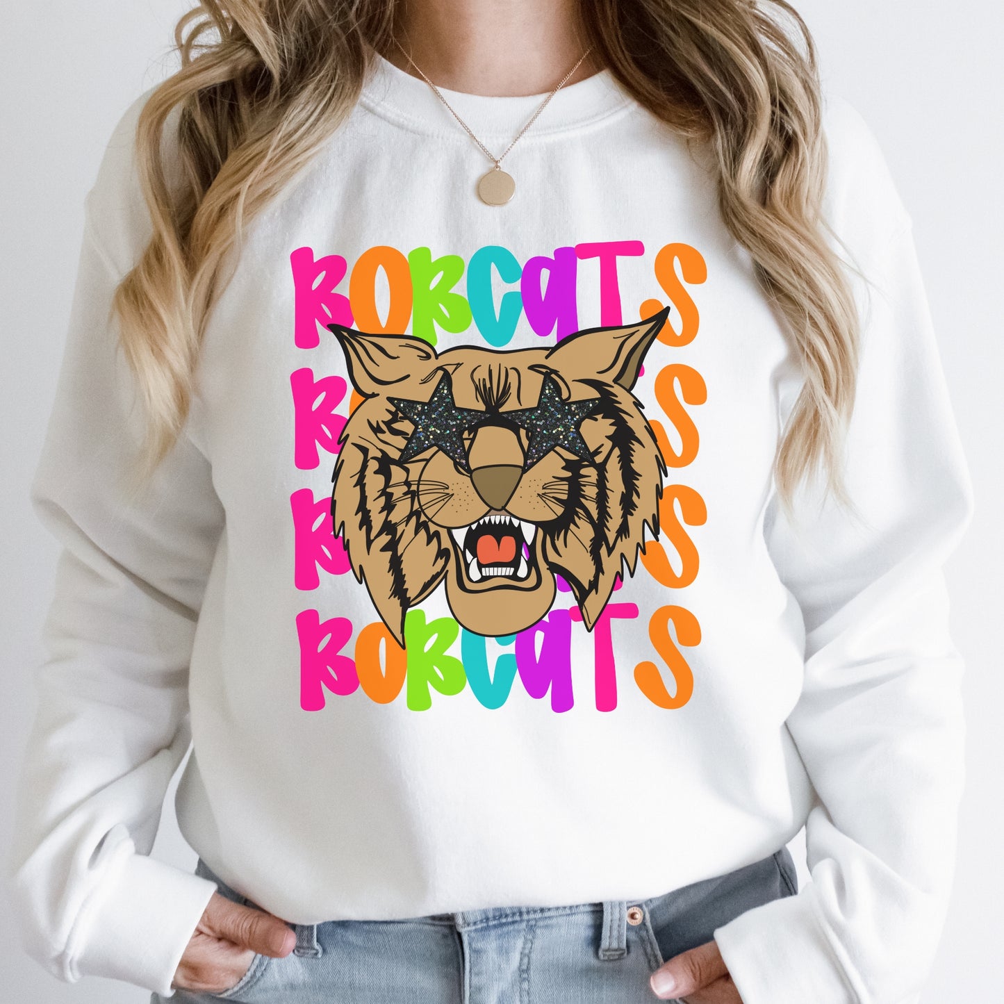 Neon Bobcat with Star Glasses Sweatshirt