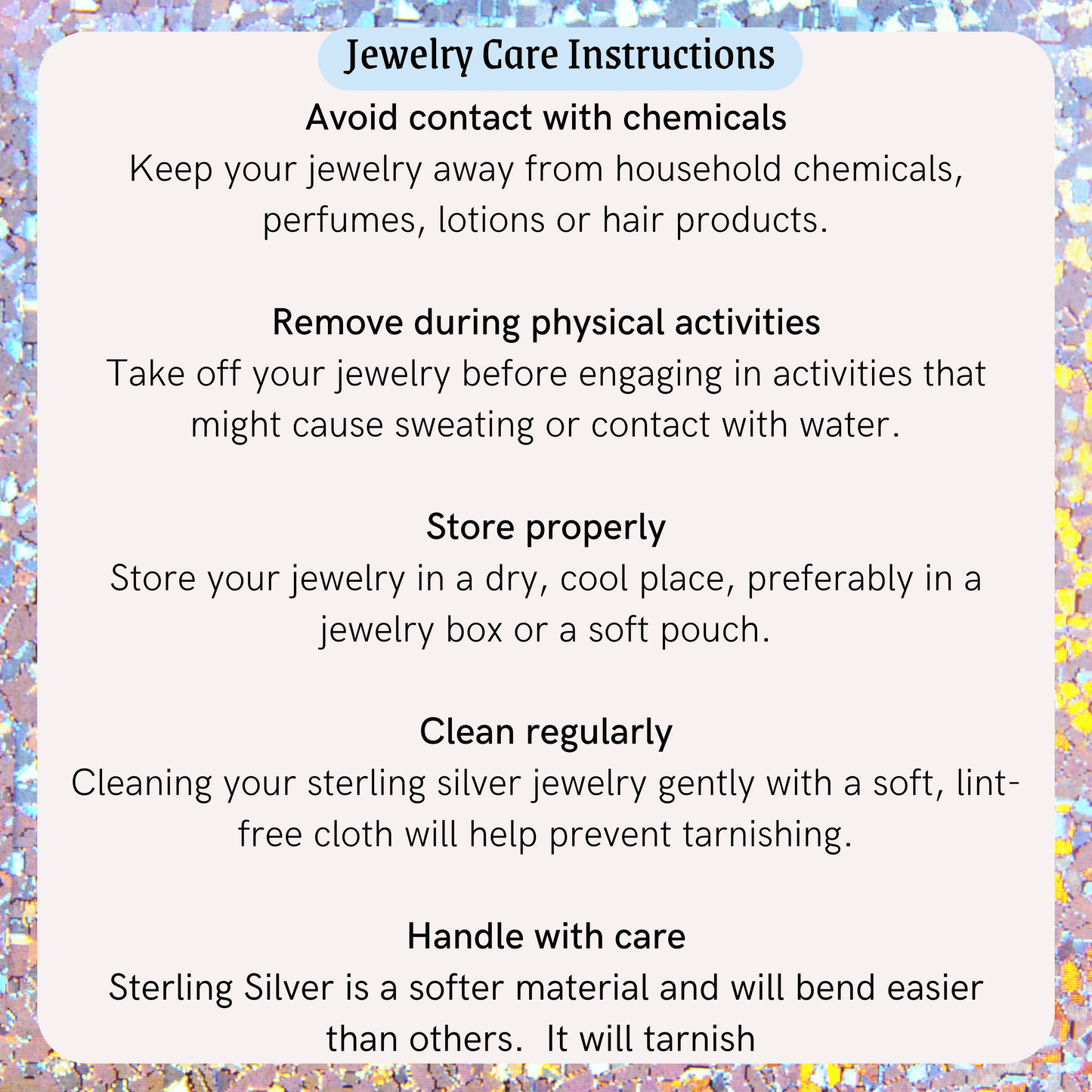 Jewelry Care Instructions