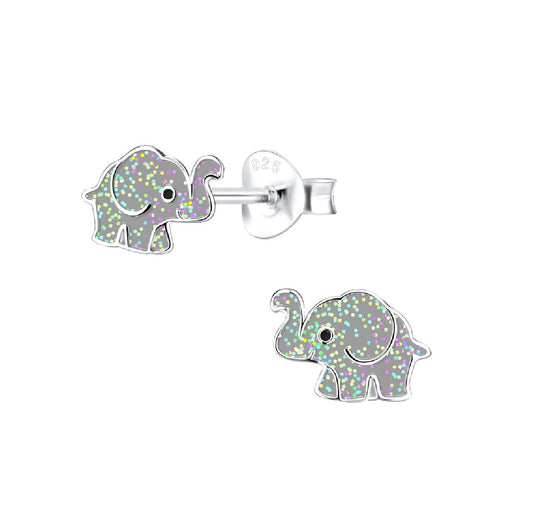 Glitter Elephant Sterling Silver Stud Earrings