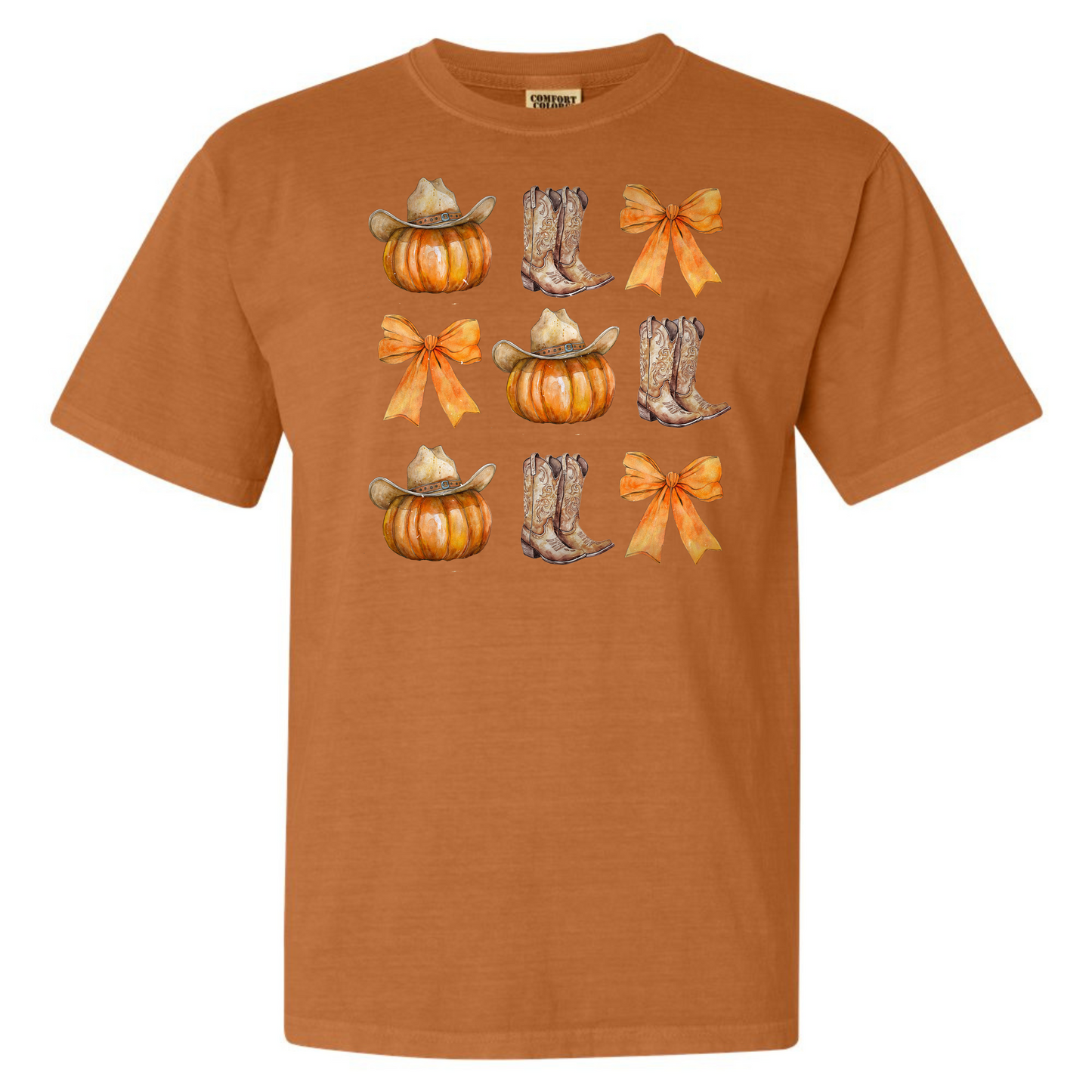 Comfort Colors Boot, Bow and Pumpkin Tee Tshirt