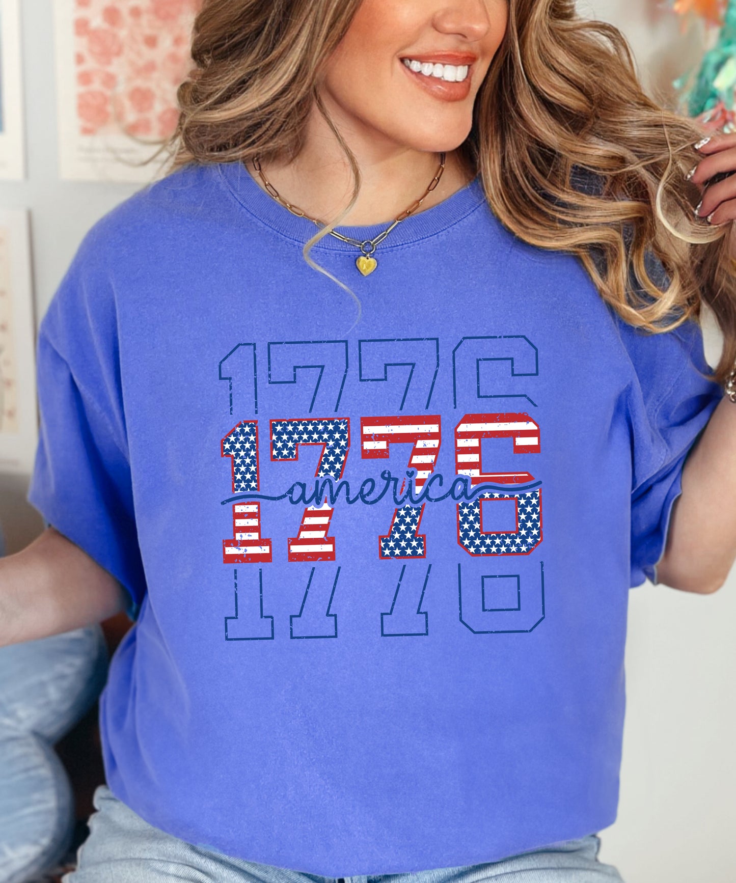 America 1776 Patriotic T-Shirt | Vintage Flag Comfort Colors Tee