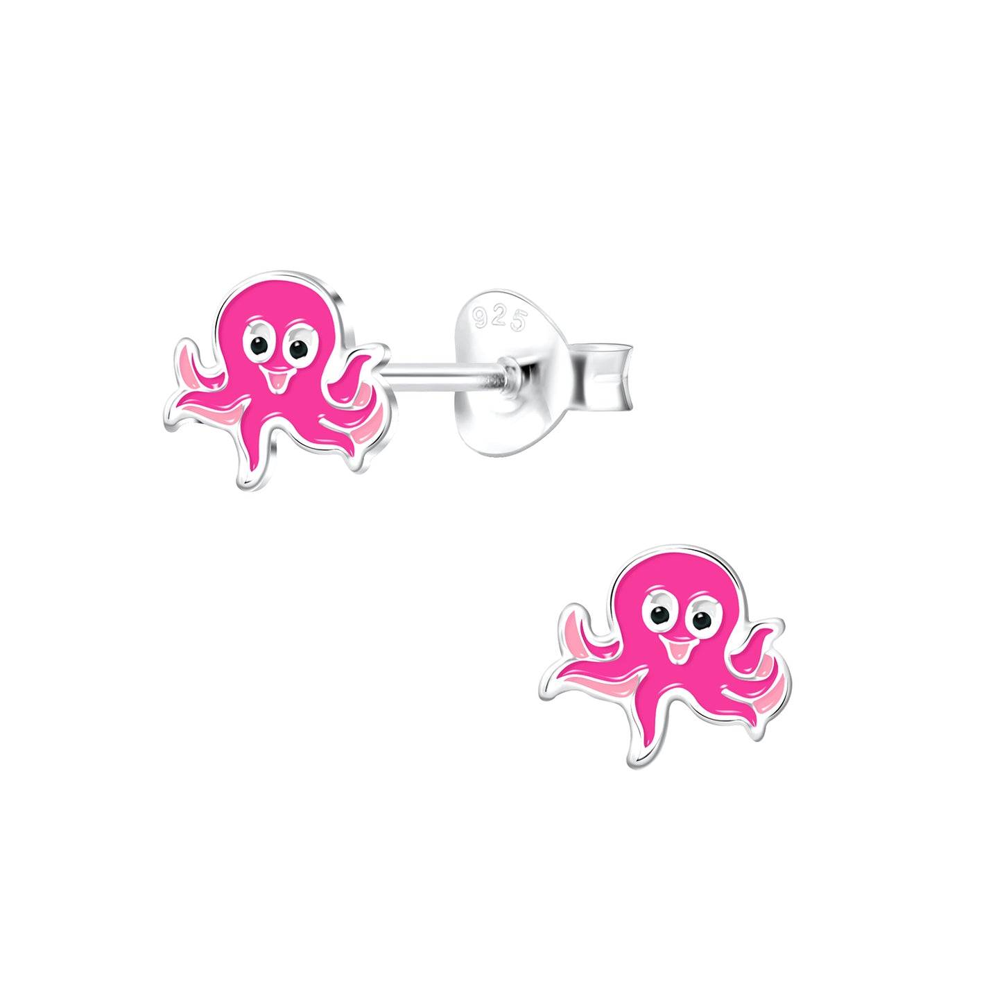 a pair of pink octopus shaped earrings