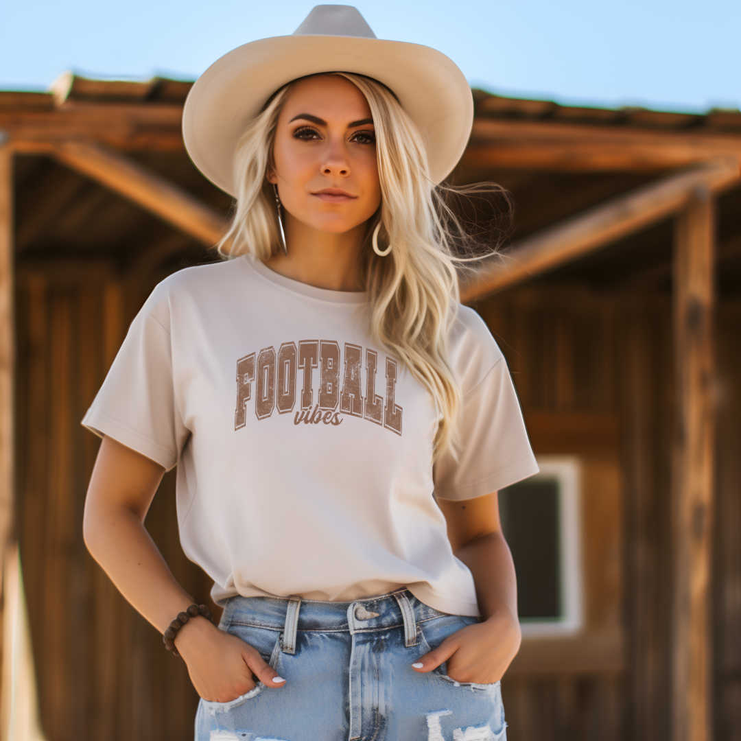 Women's Brown Print Football Vibes Tshirt