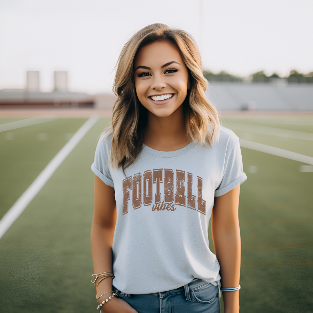 Women's Brown Print Football Vibes Tshirt