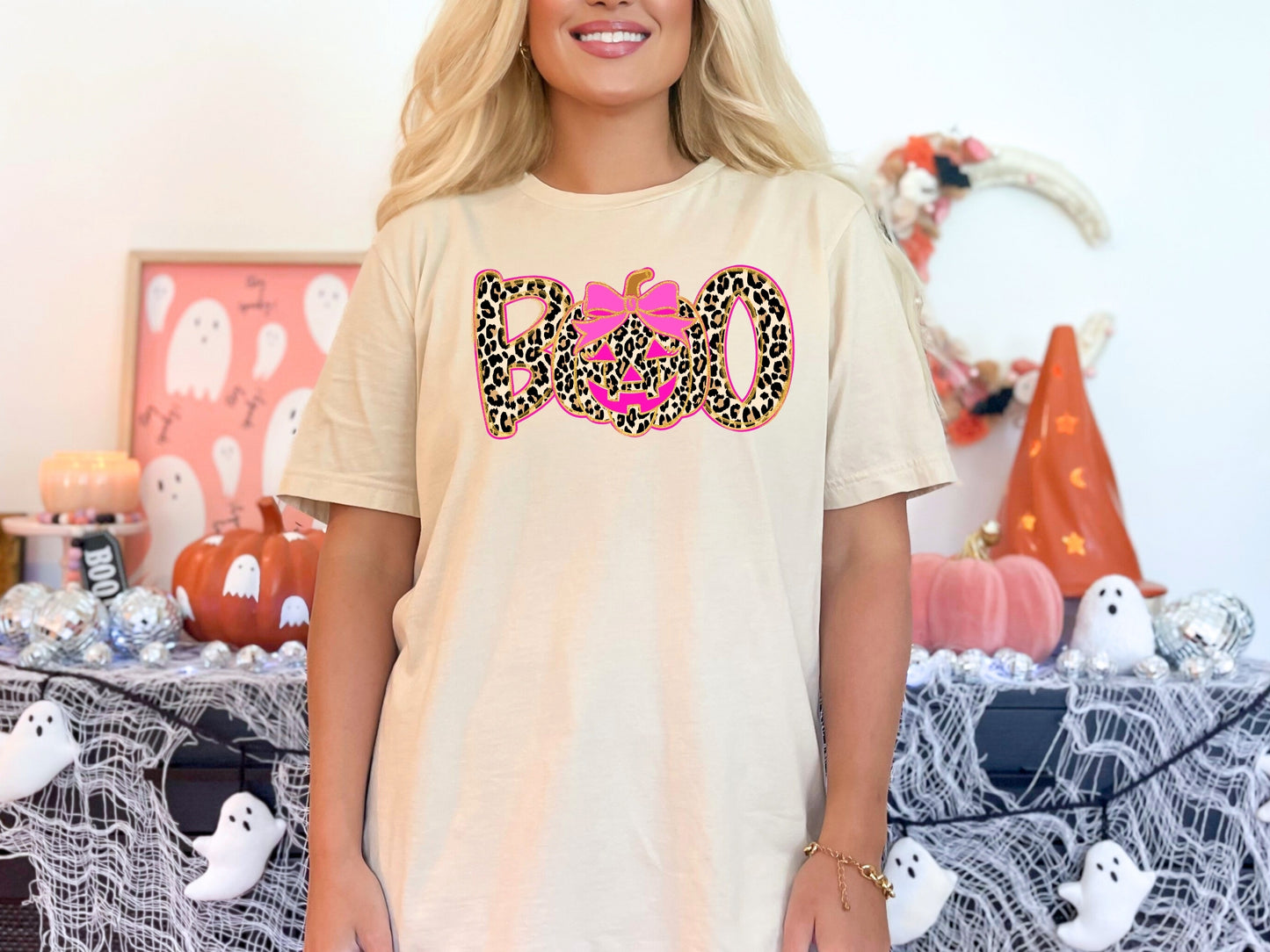 BOO Leopard Halloween T-Shirt – Pink Pumpkin Graphic Tee