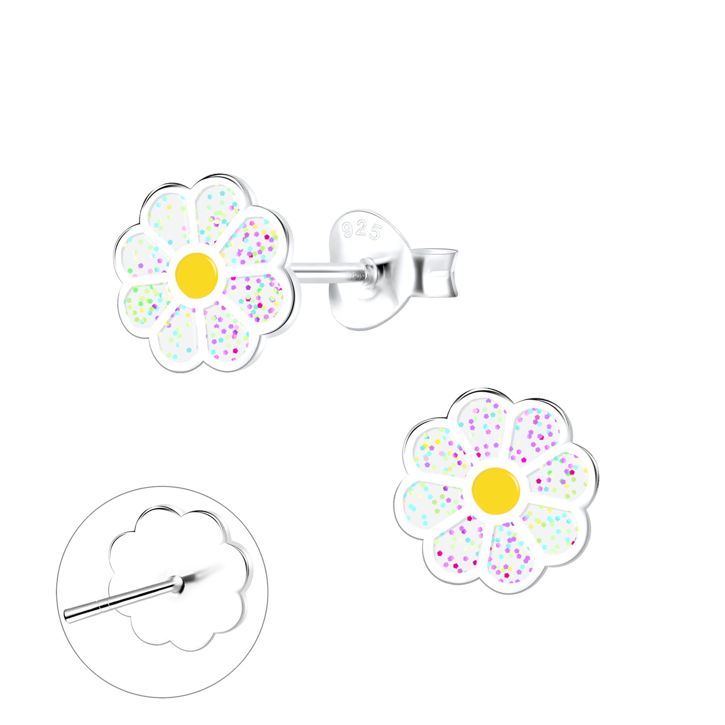 a pair of earrings with a flower design