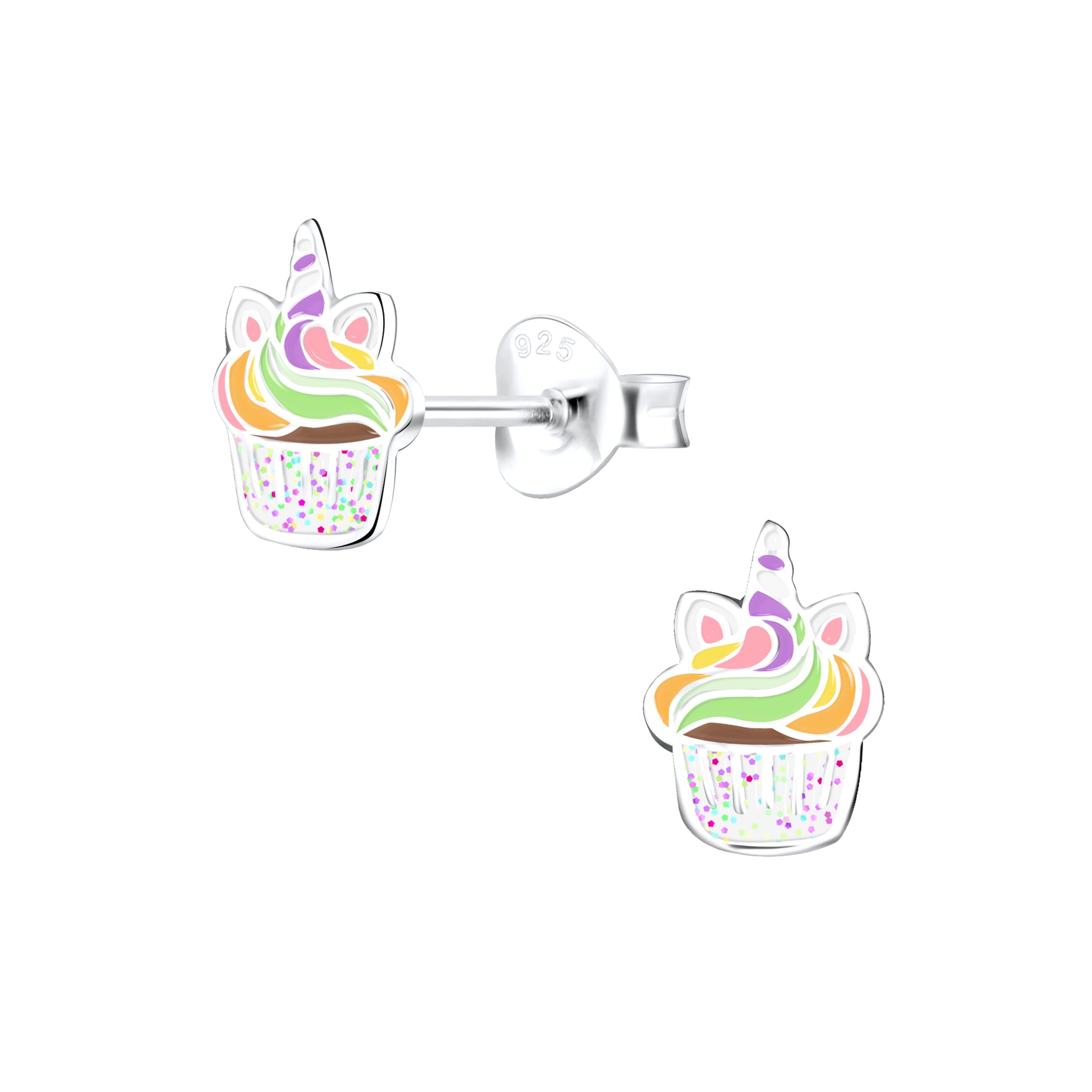 a pair of earrings with a cupcake design