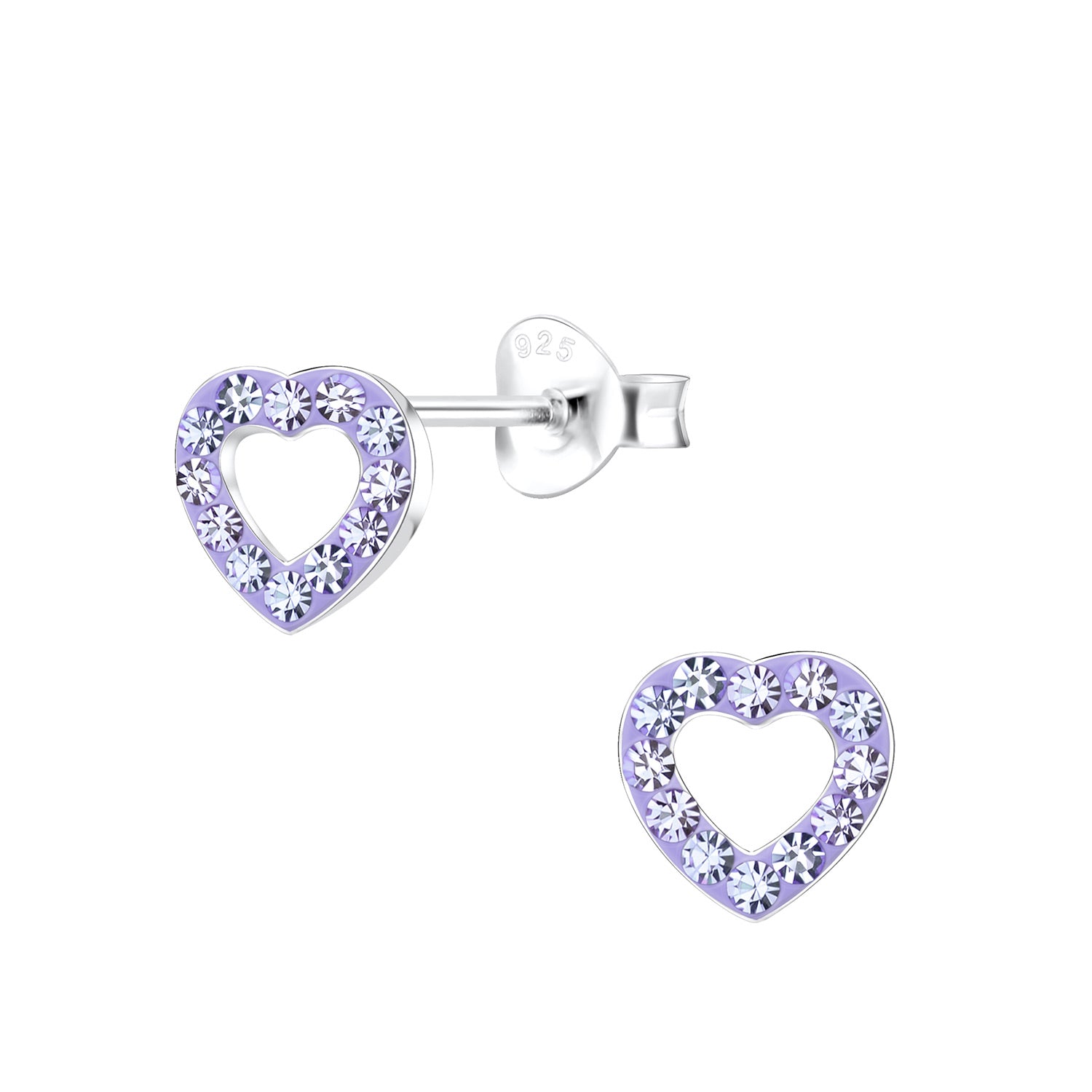 a pair of purple heart shaped earrings