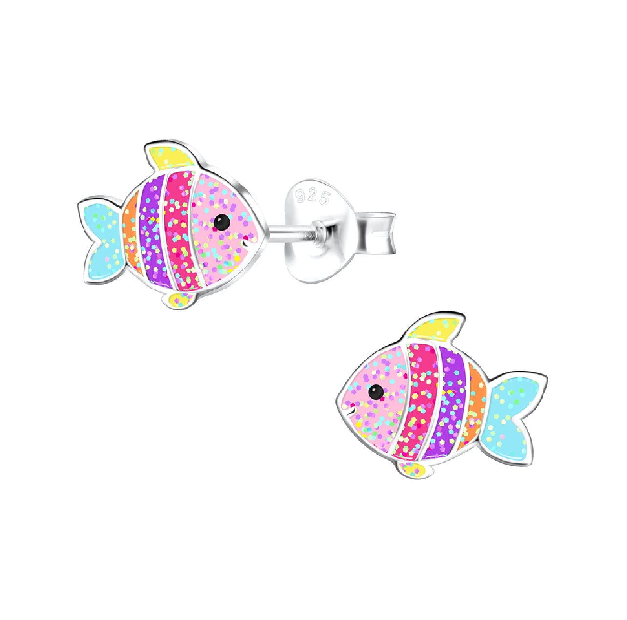 Rainbow Fish Glitter Sterling Silver Earrings