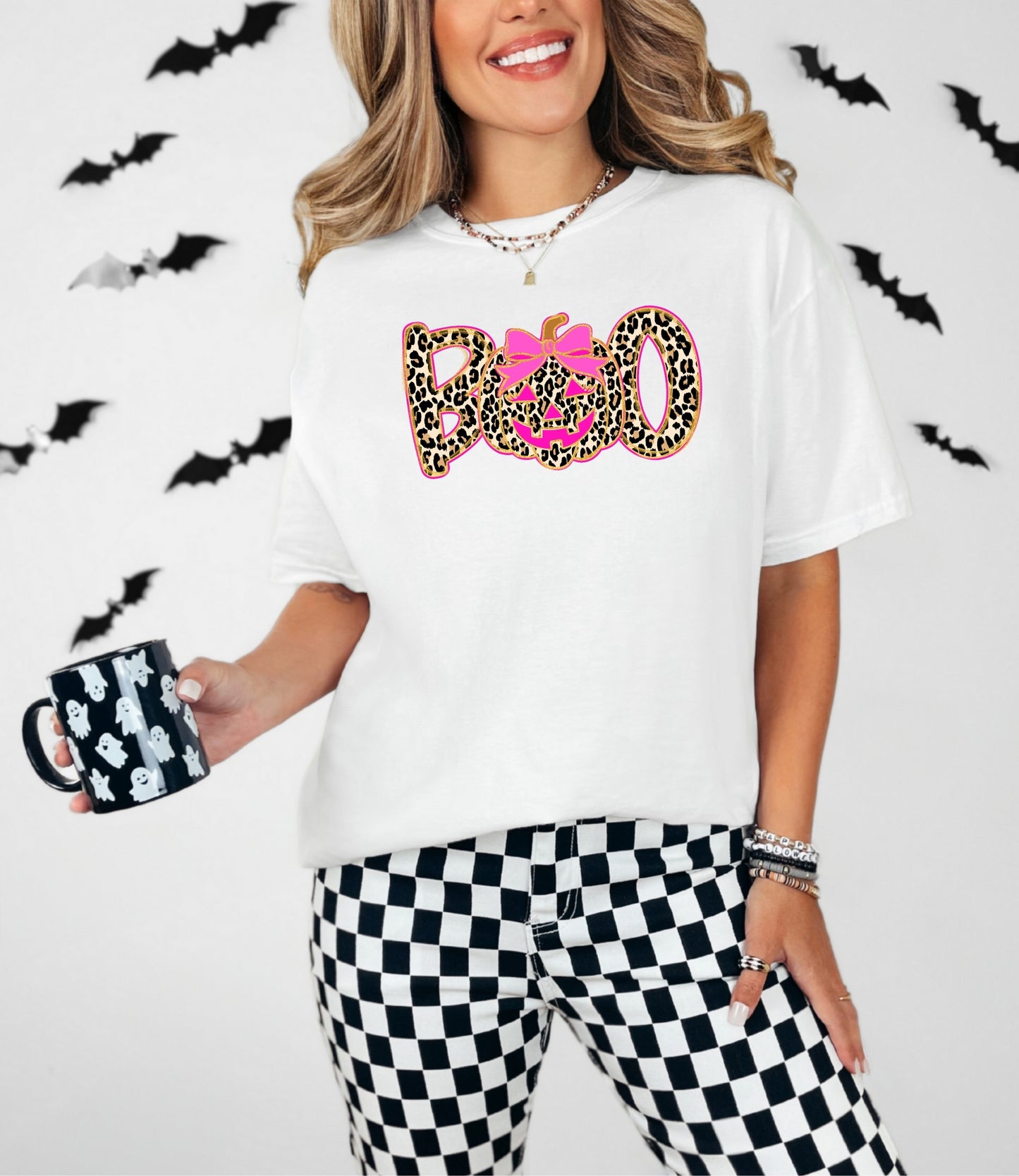 BOO Leopard Halloween T-Shirt – Pink Pumpkin Graphic Tee