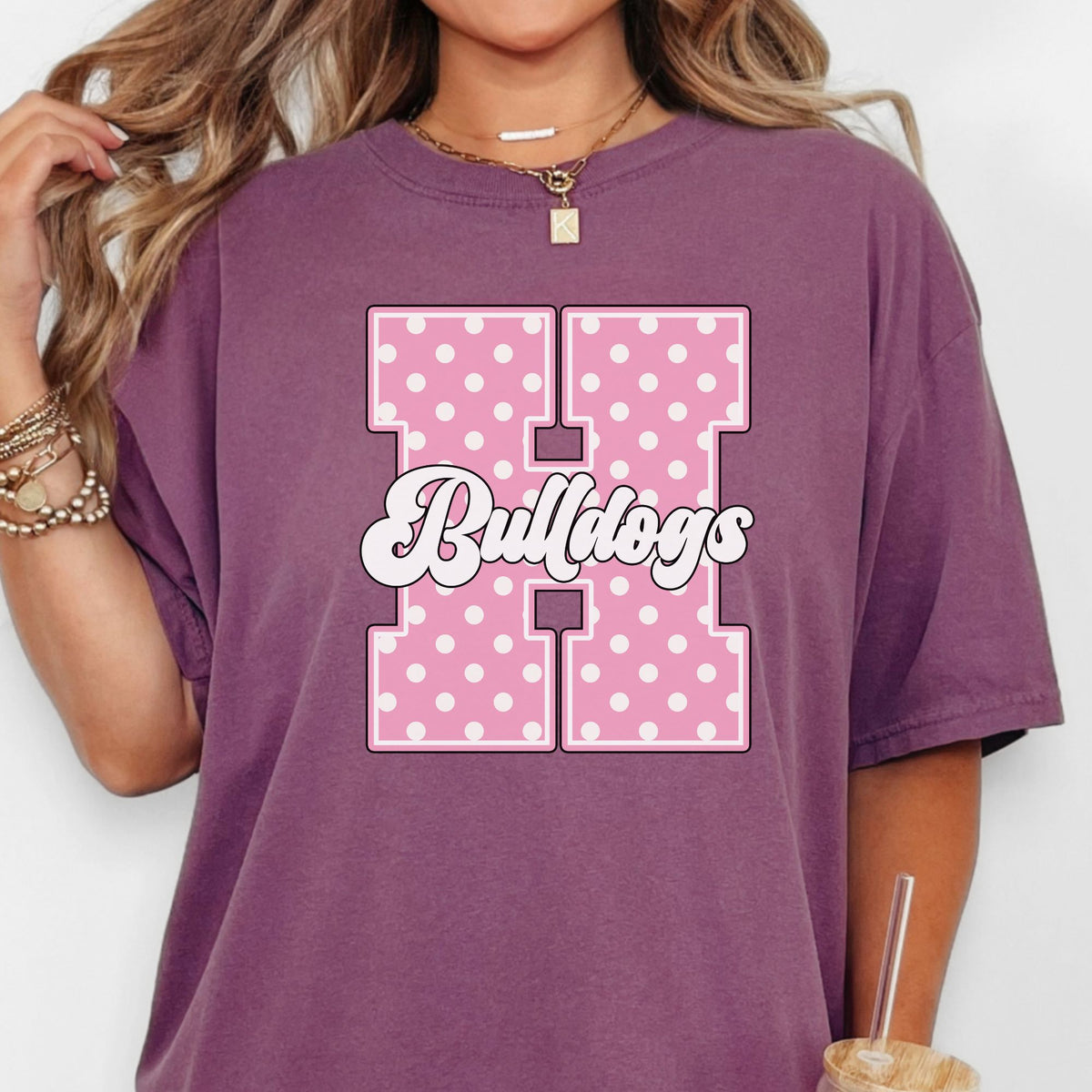 Hamilton Pink Polka Dot Initial Comfort Colors Tee