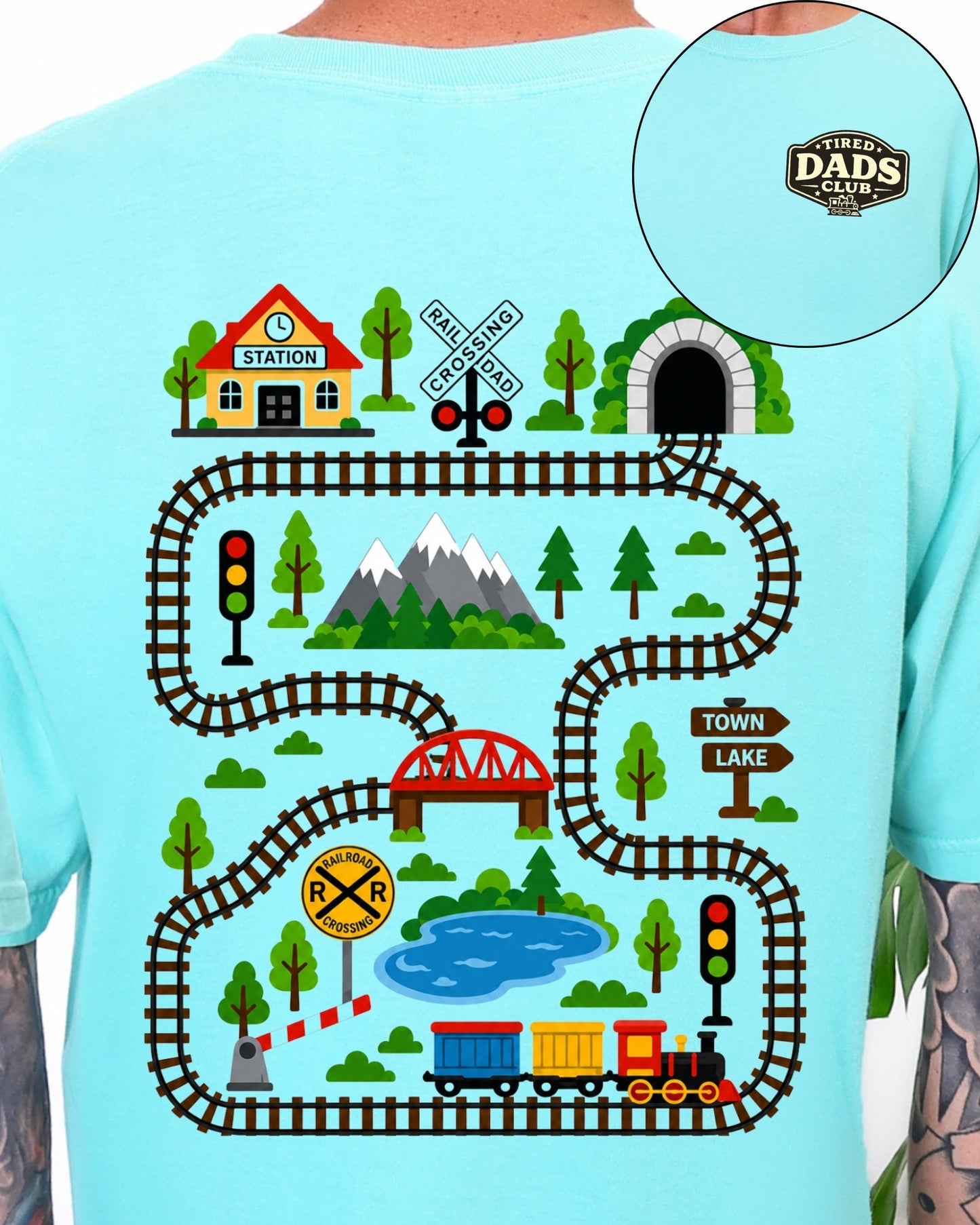 Tired Dads Club Train Shirt, Play Mat Tshirt for Dad, Interactive Tee, Fun Dad Gift, Train Engineer Shirt, Sensory Play Tee