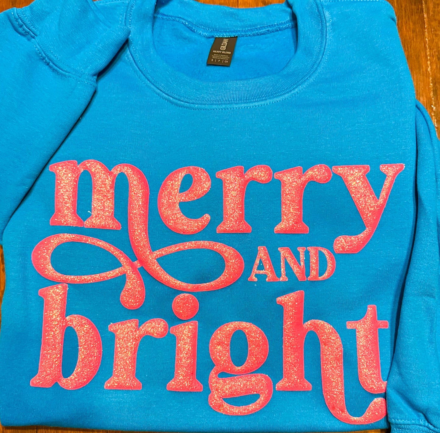 Merry and Bright pink Glitter Puff sweatshirt