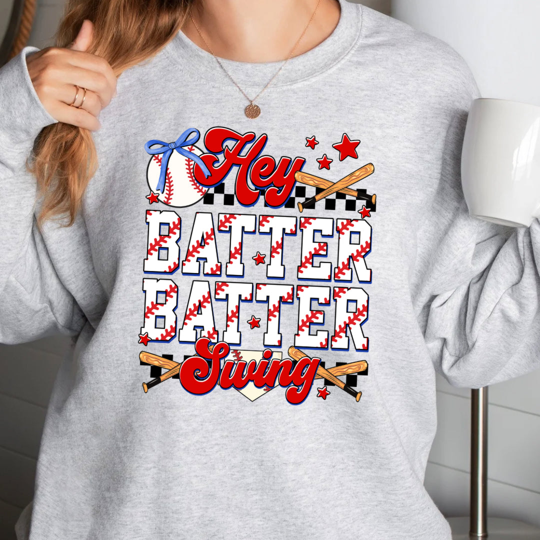 Hey batter swing baseball coquette sweatshirt