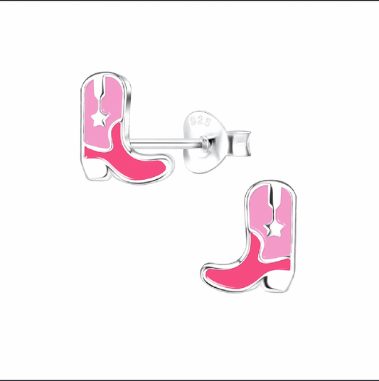 Pink Cowboy Boots Sterling Silver Earring Studs