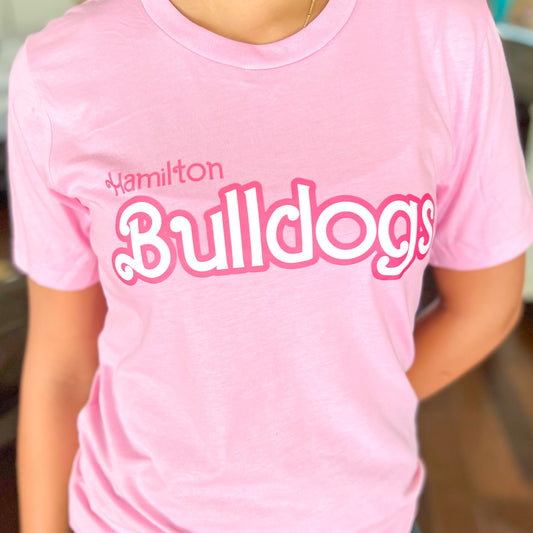 Pink Bulldogs Barbie Type font Graphic Tee