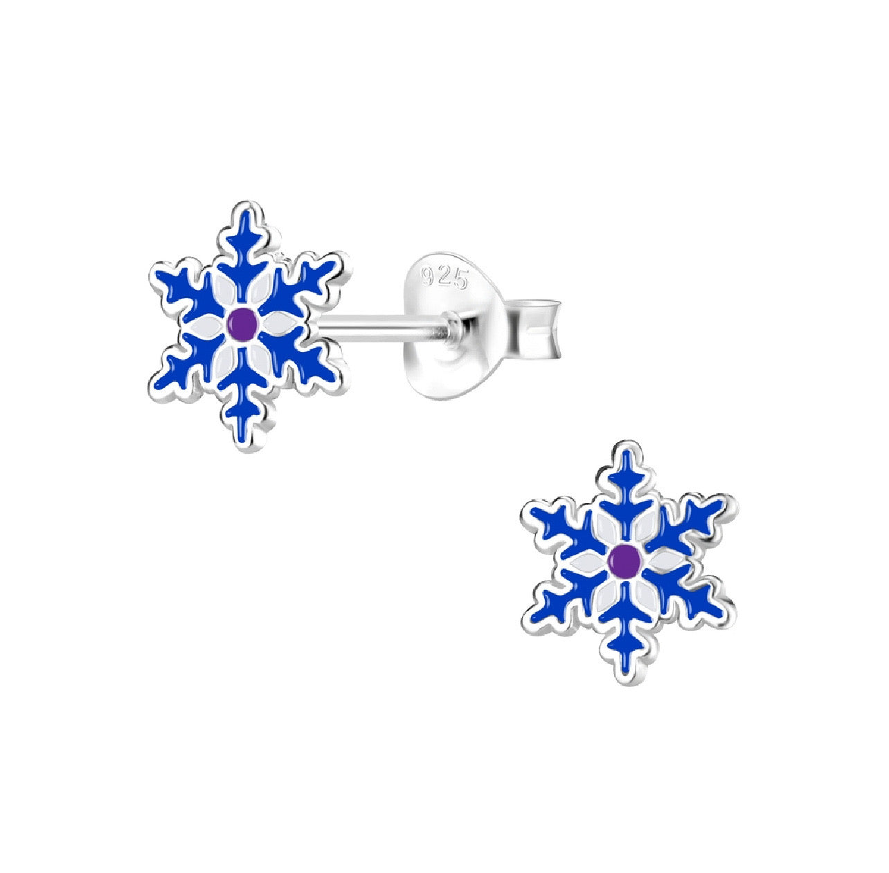 Dark Blue Snowflake Sterling Silver Earring Studs