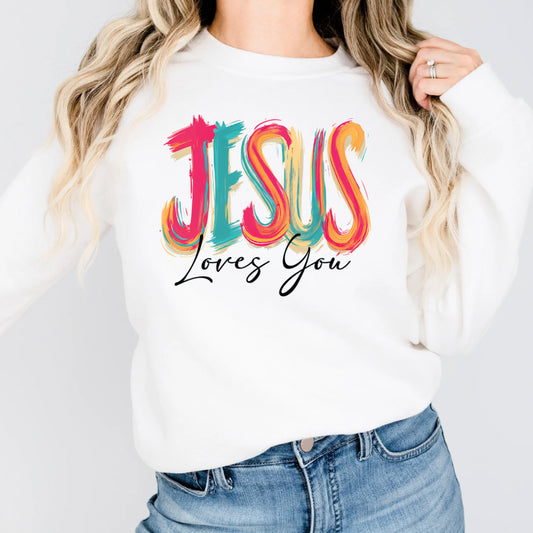 Jesus loves you sweatshirt multicolored hand painted design
