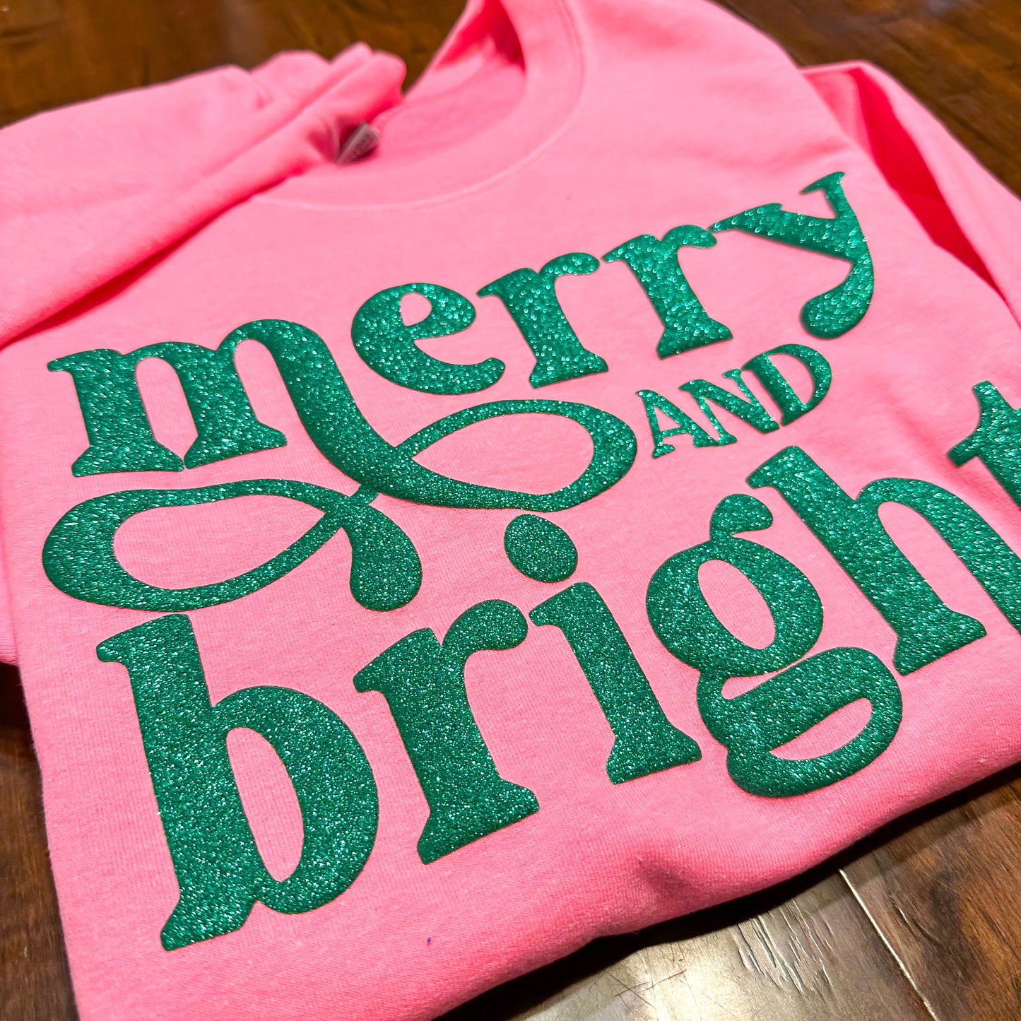 Merry and Bright Green Glitter Puff sweatshirt
