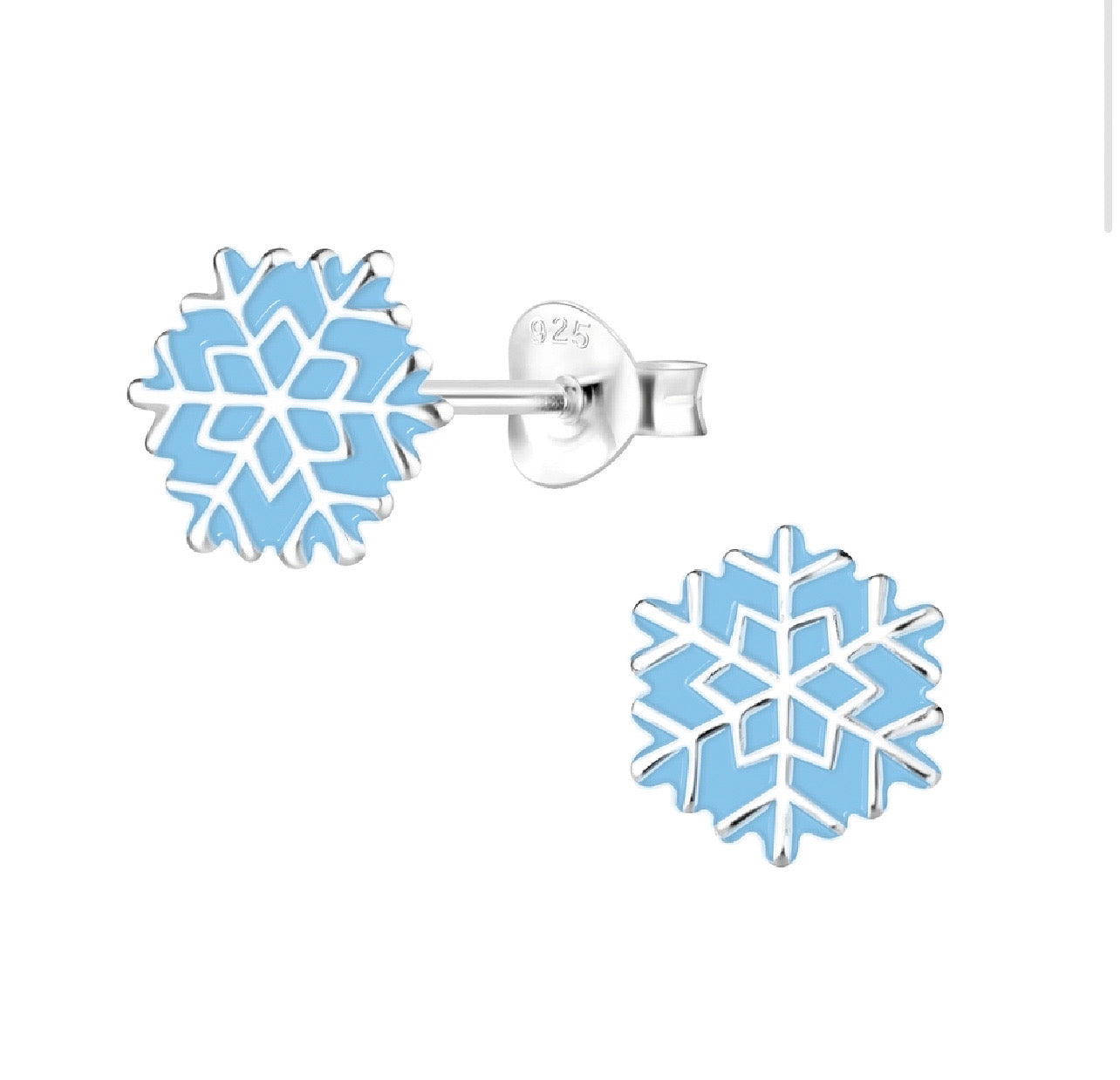 Light Blue Snowflake Sterling Silver Earring Studs