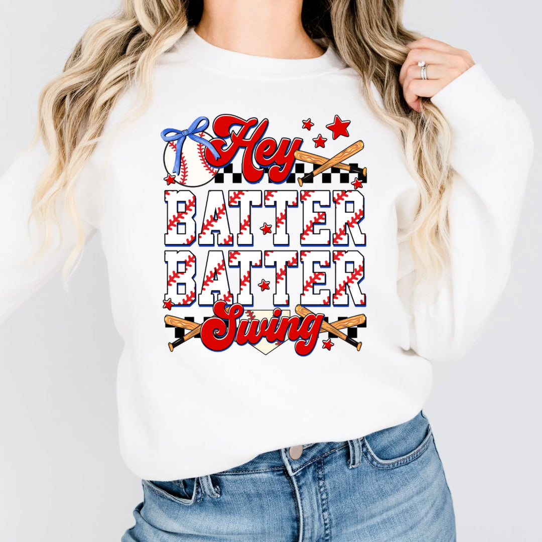 Hey batter swing baseball coquette sweatshirt