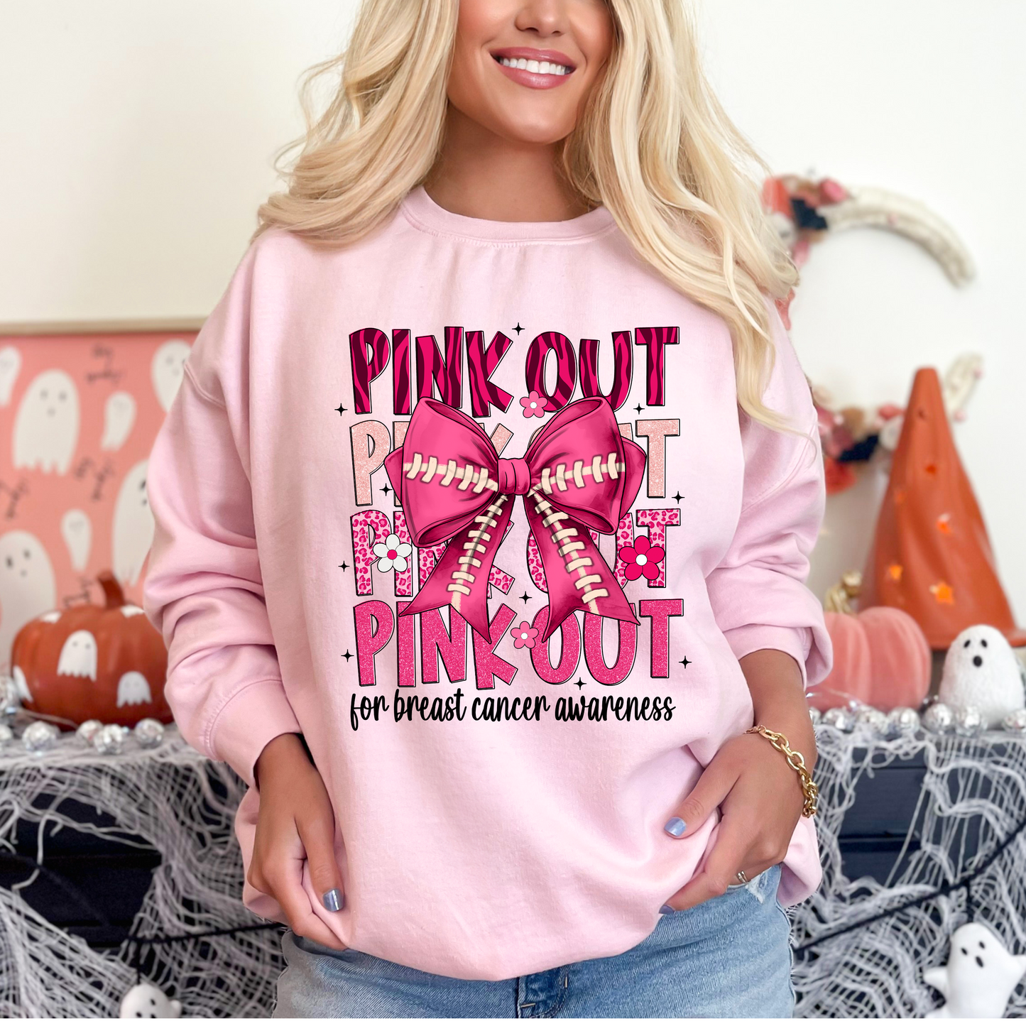 Pink Out Sweatshirt with Football Bow