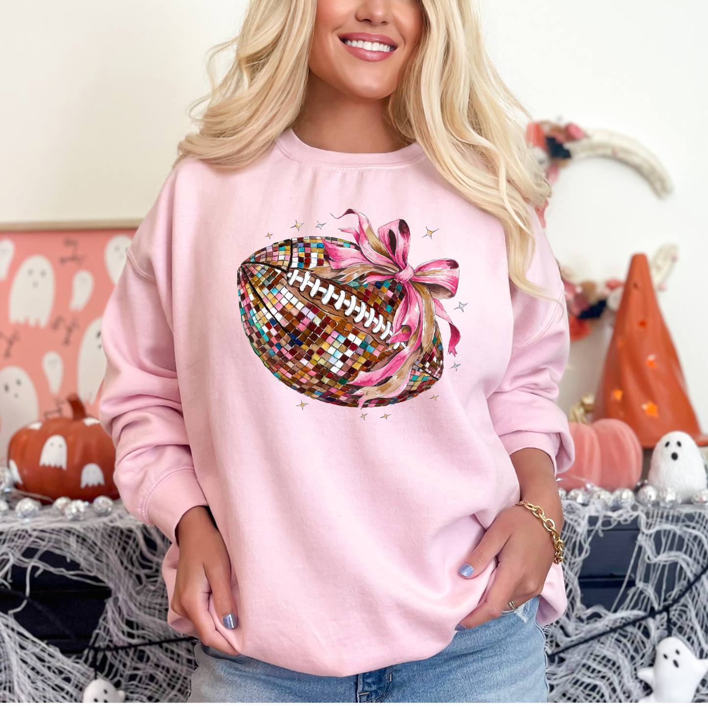 Disco Ball Football Pink Out Sweatshirt