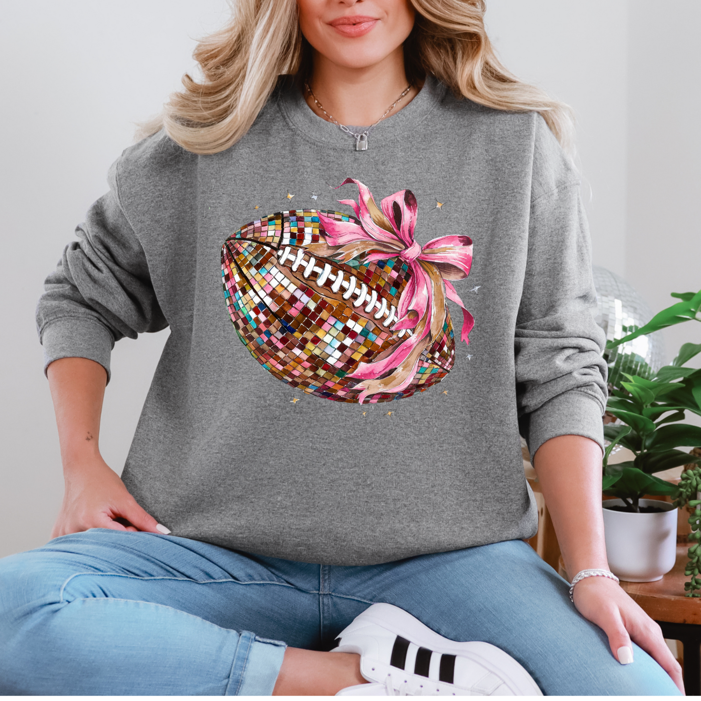 Disco Ball Football Pink Out Sweatshirt