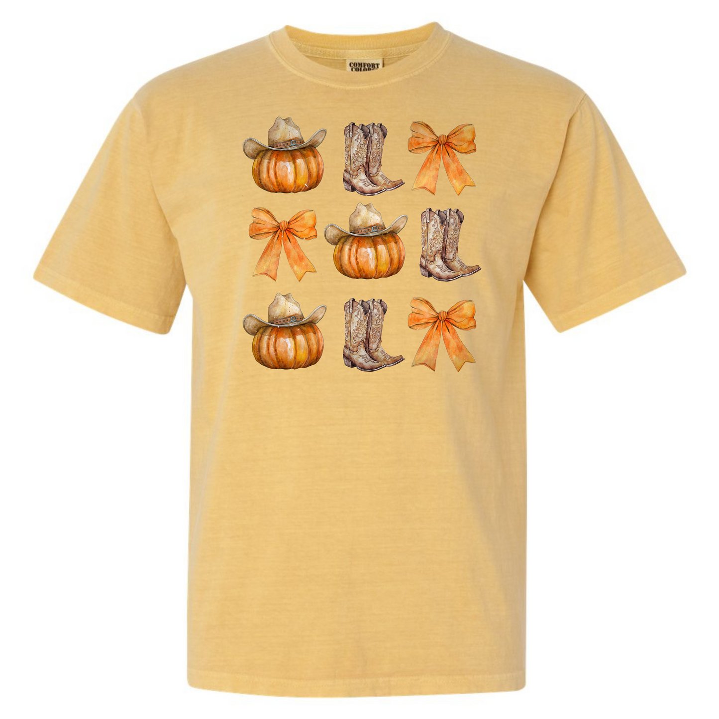 Comfort Colors Boot, Bow and Pumpkin Tee Tshirt