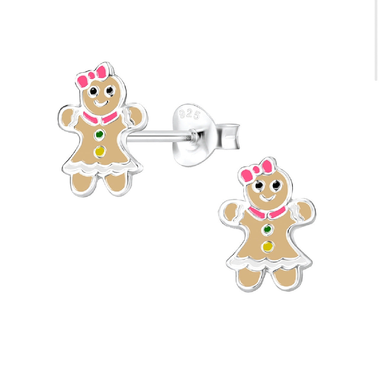 Gingerbread Girl Sterling Silver Earring Studs