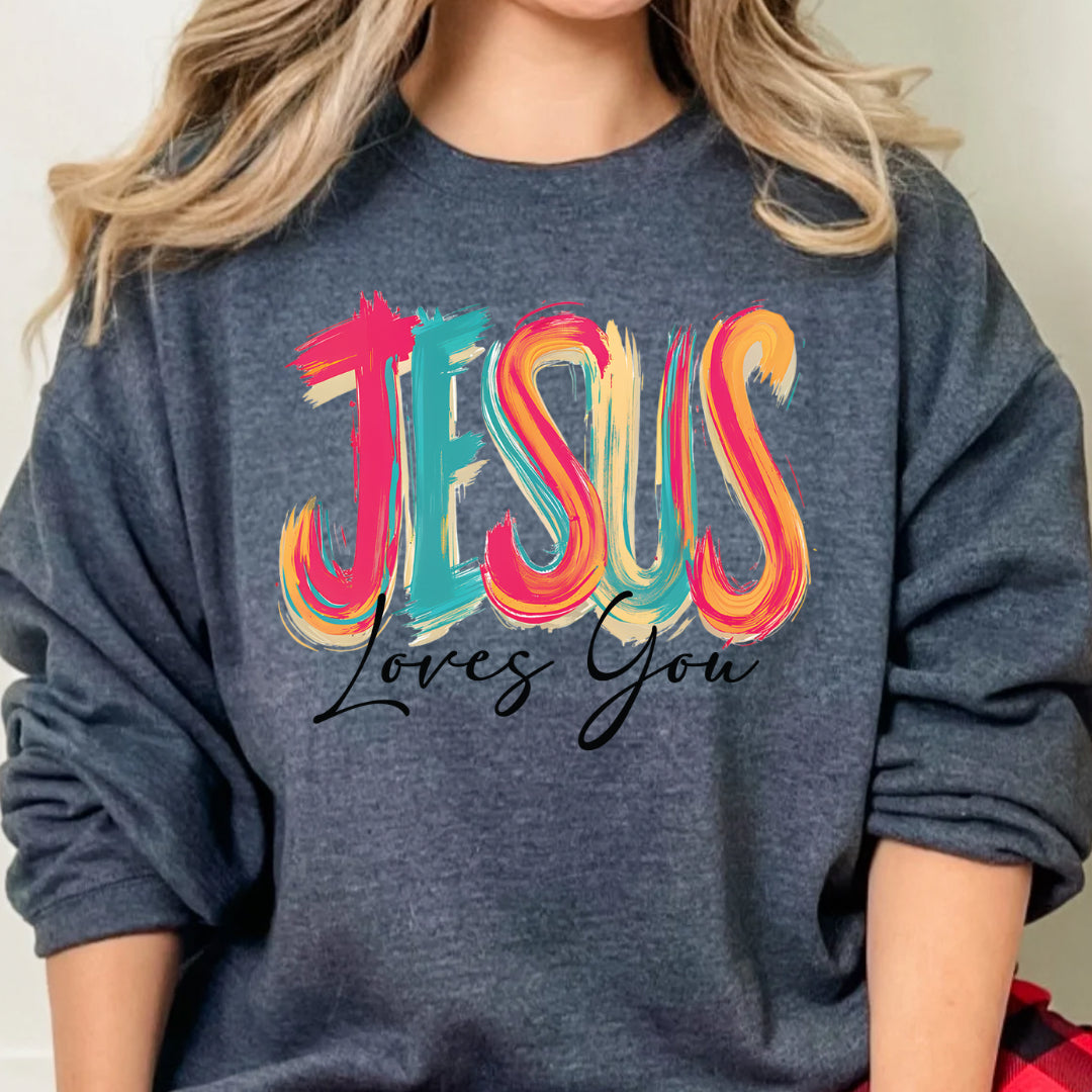 Jesus loves you sweatshirt multicolored hand painted design