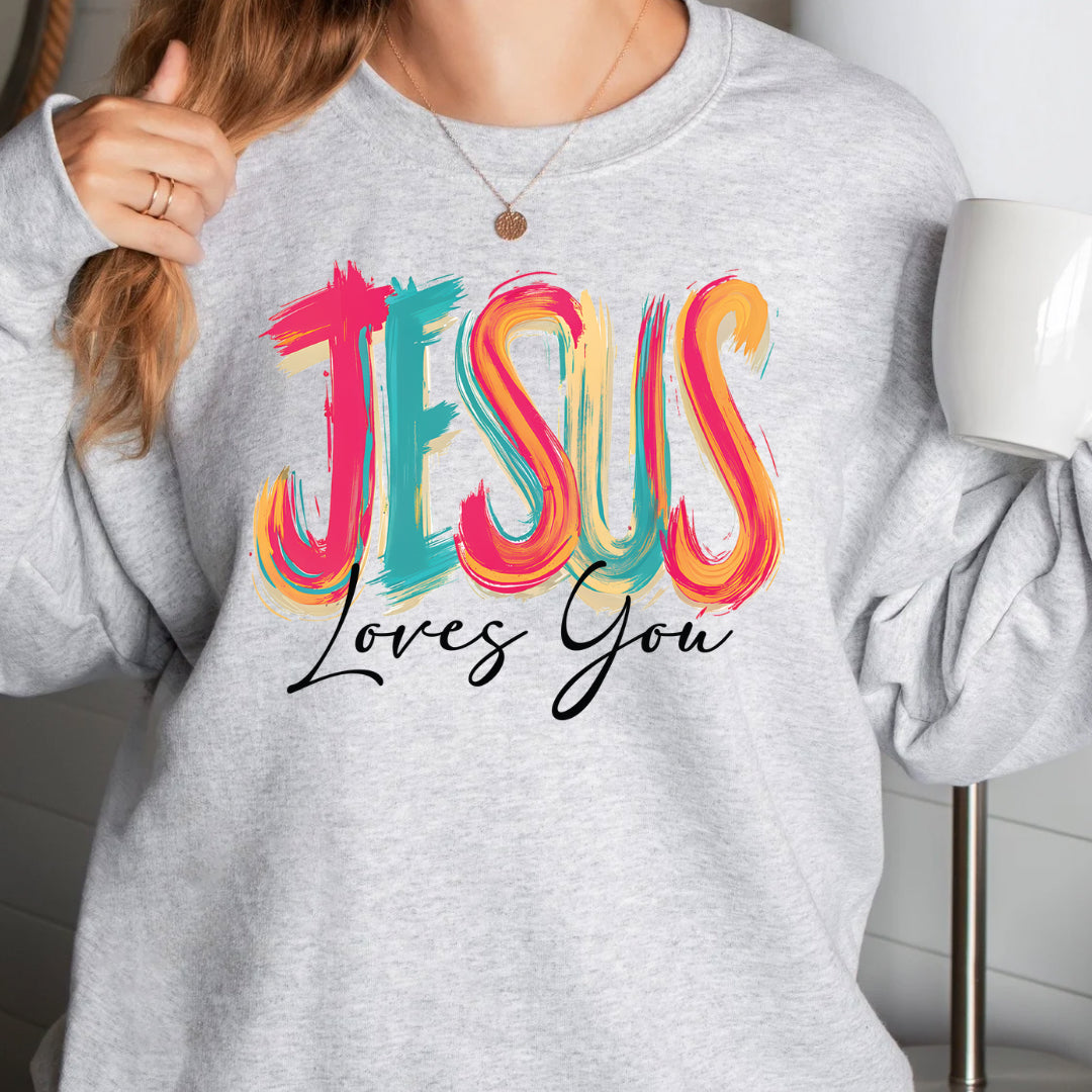 Jesus loves you sweatshirt multicolored hand painted design