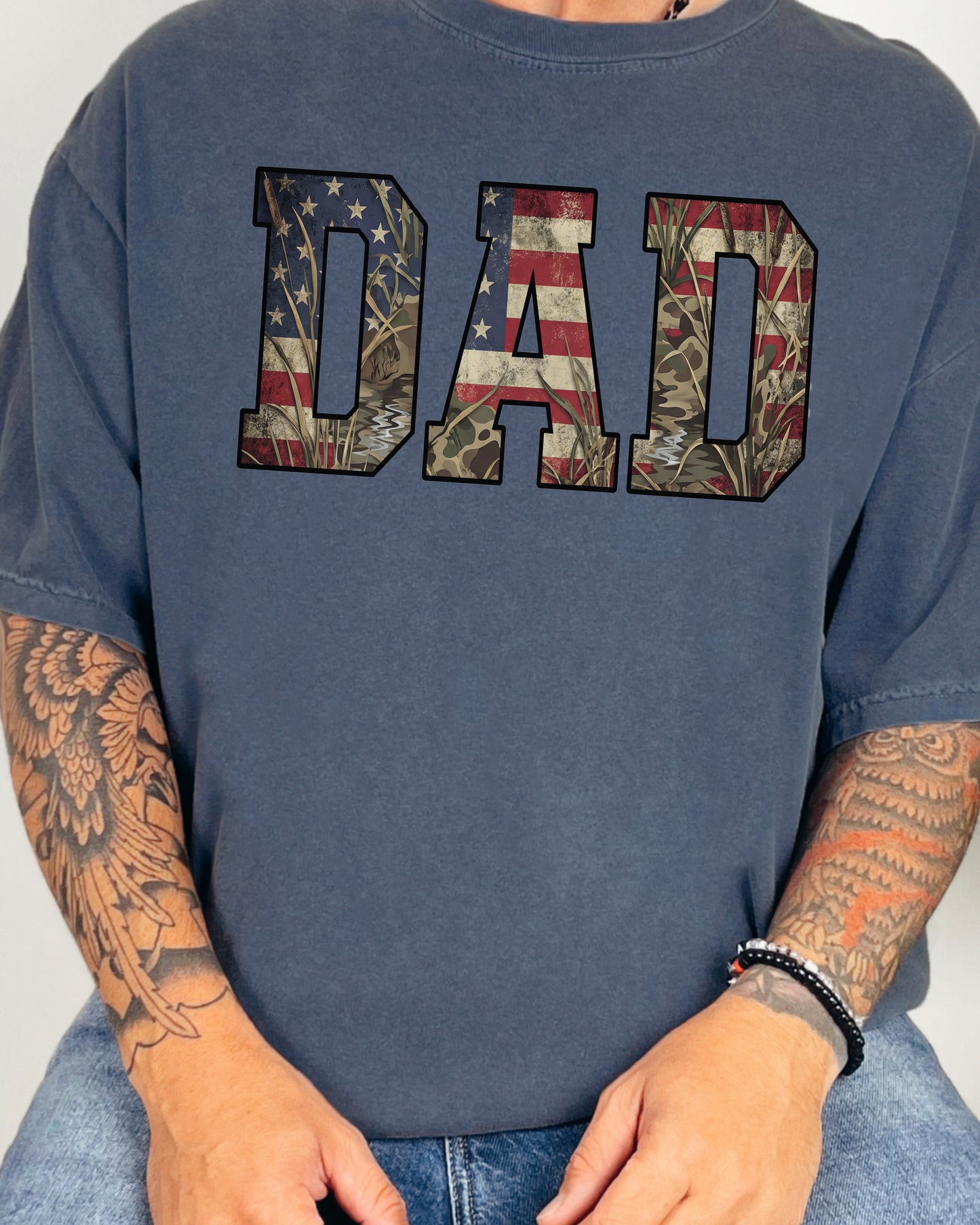 Patriotic Camo Dad Shirt | Father’s Day Gift for Dad | American Flag Dad Tee | Outdoor Dad Shirt